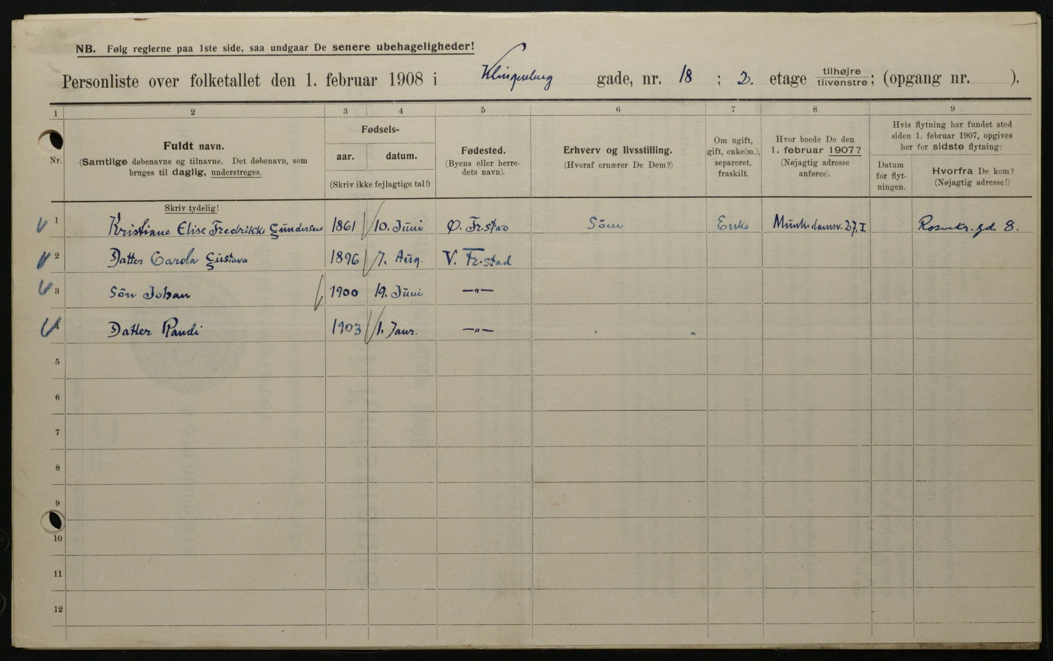 OBA, Kommunal folketelling 1.2.1908 for Kristiania kjøpstad, 1908, s. 46442