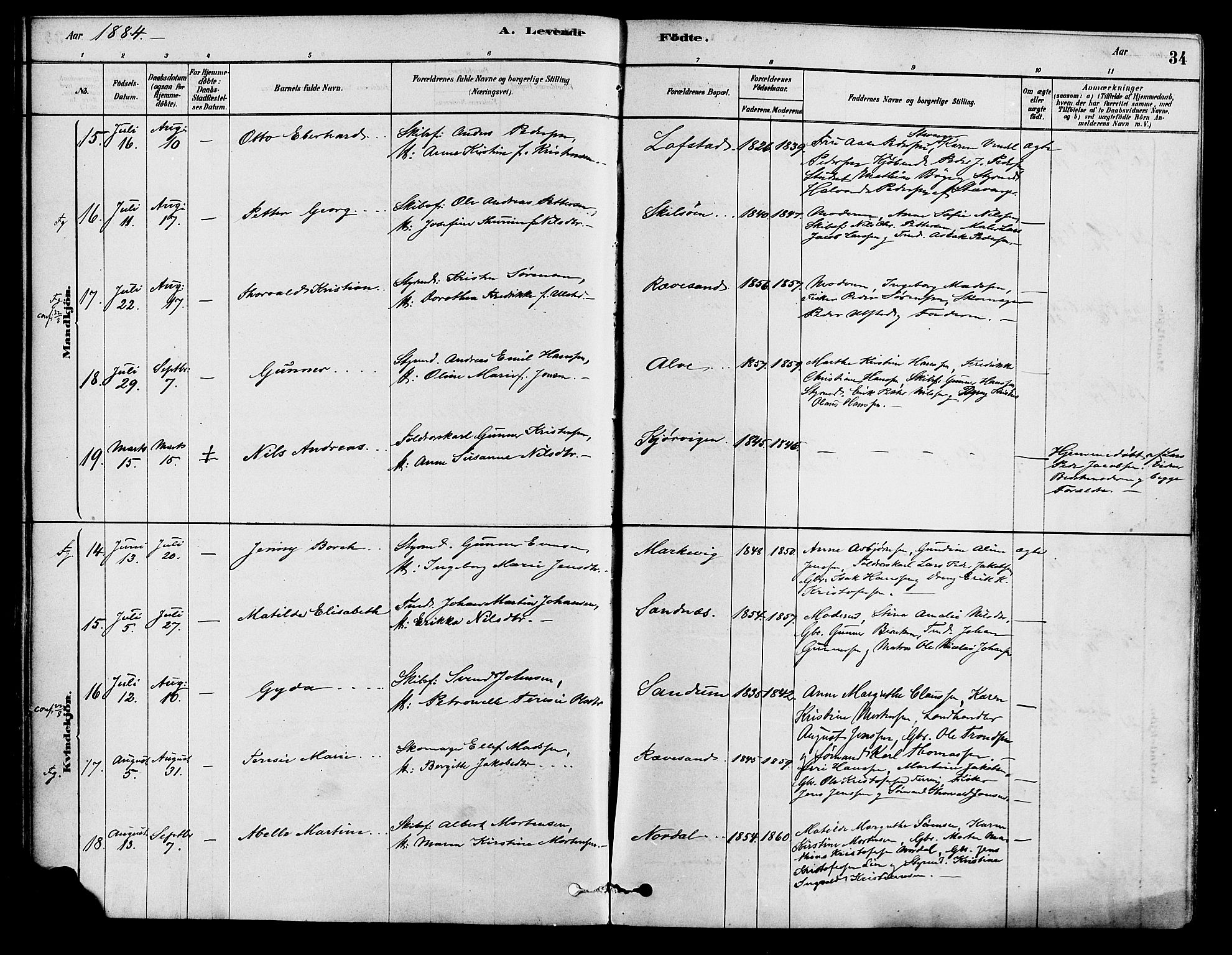 Tromøy sokneprestkontor, AV/SAK-1111-0041/F/Fa/L0009: Ministerialbok nr. A 9, 1878-1896, s. 34