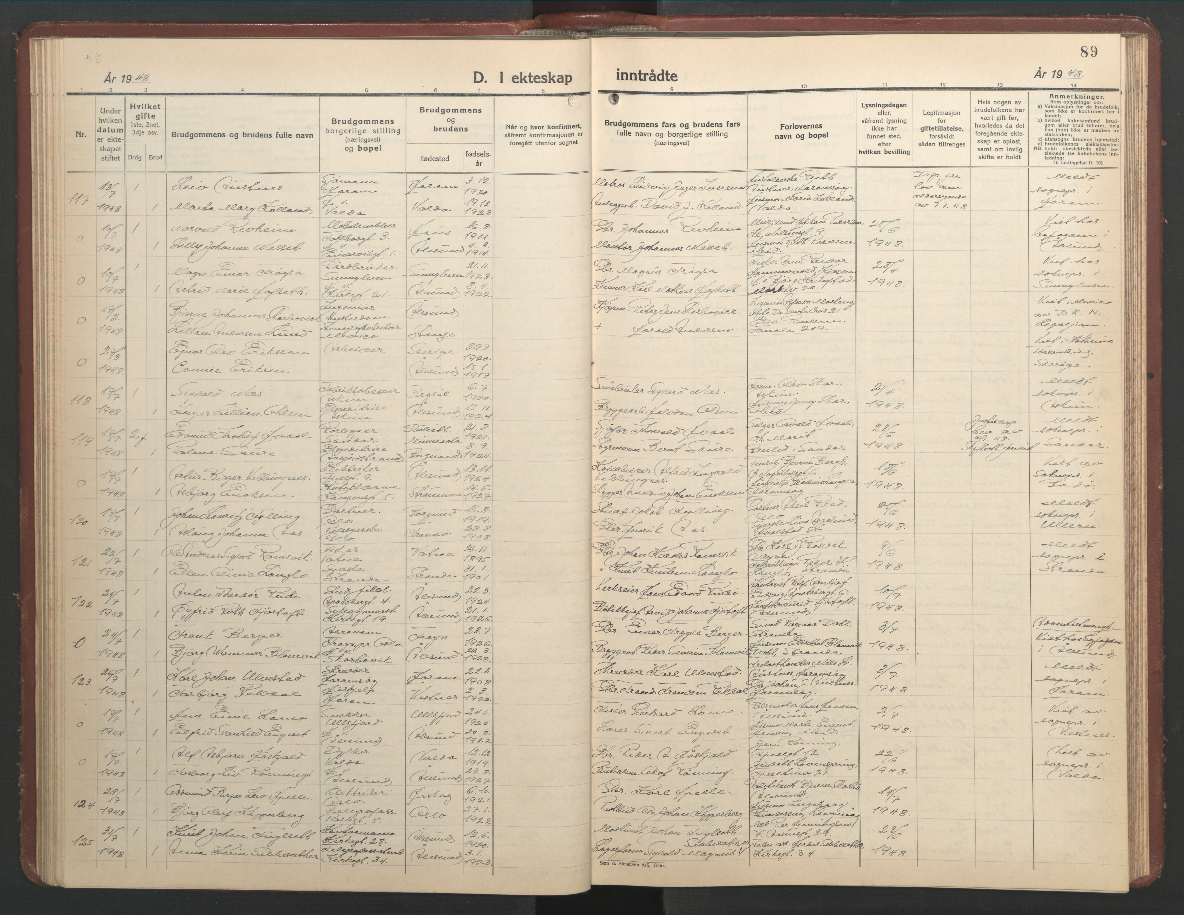 Ministerialprotokoller, klokkerbøker og fødselsregistre - Møre og Romsdal, AV/SAT-A-1454/529/L0479: Klokkerbok nr. 529C16, 1941-1950, s. 89