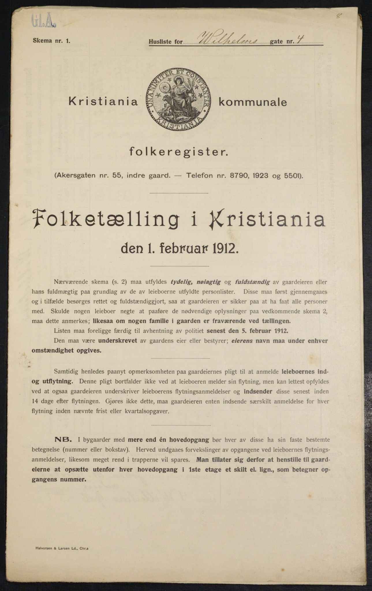 OBA, Kommunal folketelling 1.2.1912 for Kristiania, 1912, s. 128155