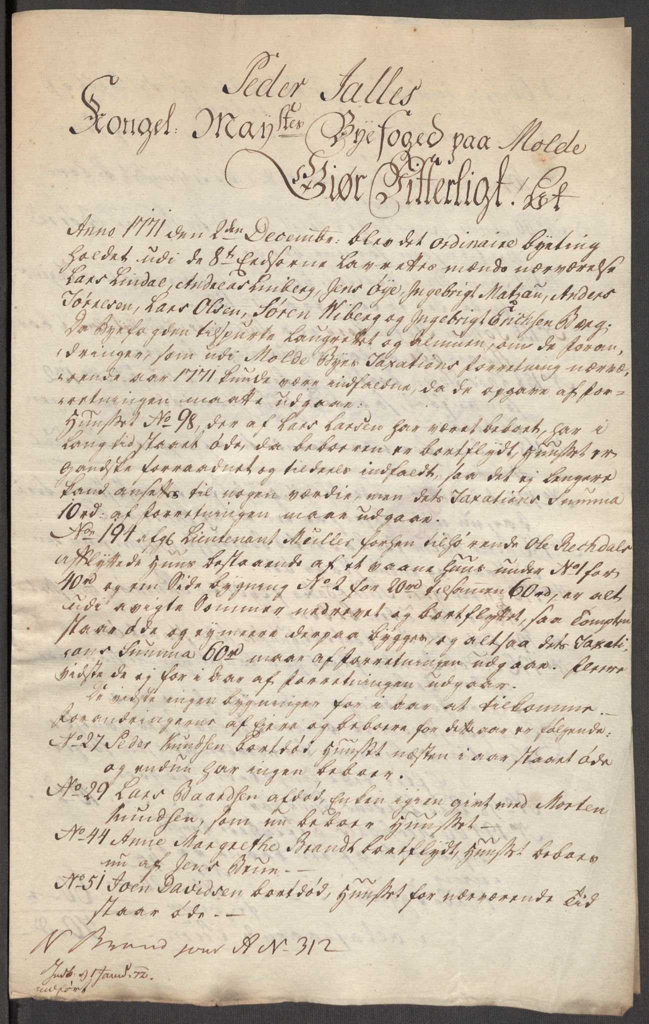 Kommersekollegiet, Brannforsikringskontoret 1767-1814, AV/RA-EA-5458/F/Fa/L0039/0002: Molde / Dokumenter, 1767-1817