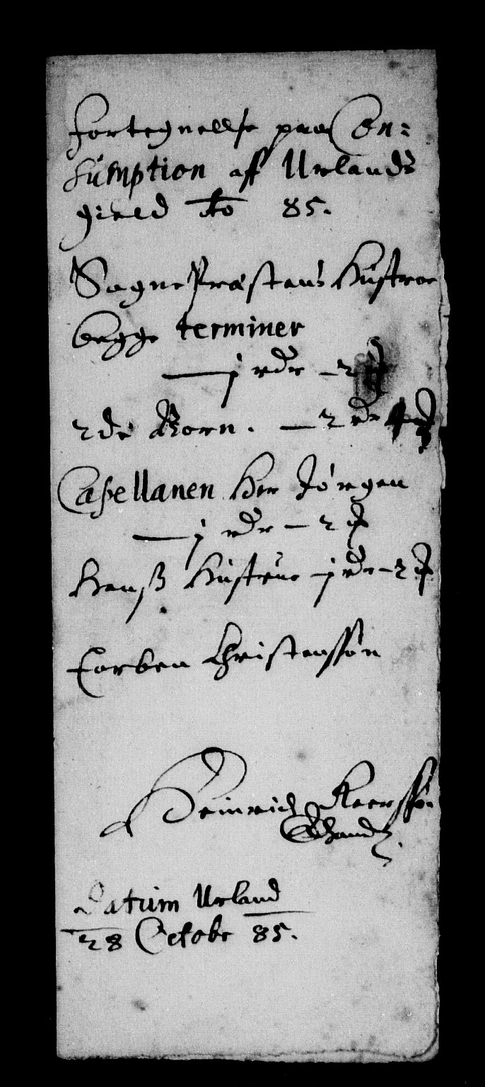 Rentekammeret inntil 1814, Reviderte regnskaper, Stiftamtstueregnskaper, Bergen stiftamt, AV/RA-EA-6043/R/Rc/L0078: Bergen stiftamt, 1685