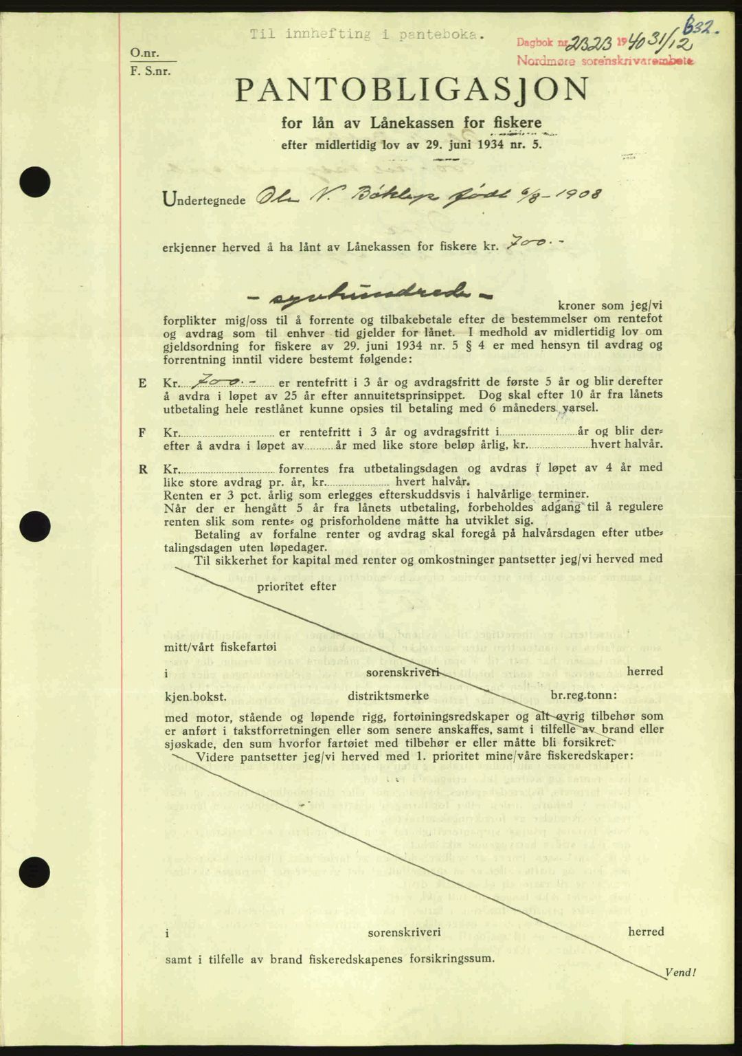 Nordmøre sorenskriveri, AV/SAT-A-4132/1/2/2Ca: Pantebok nr. B87, 1940-1941, Dagboknr: 2323/1940