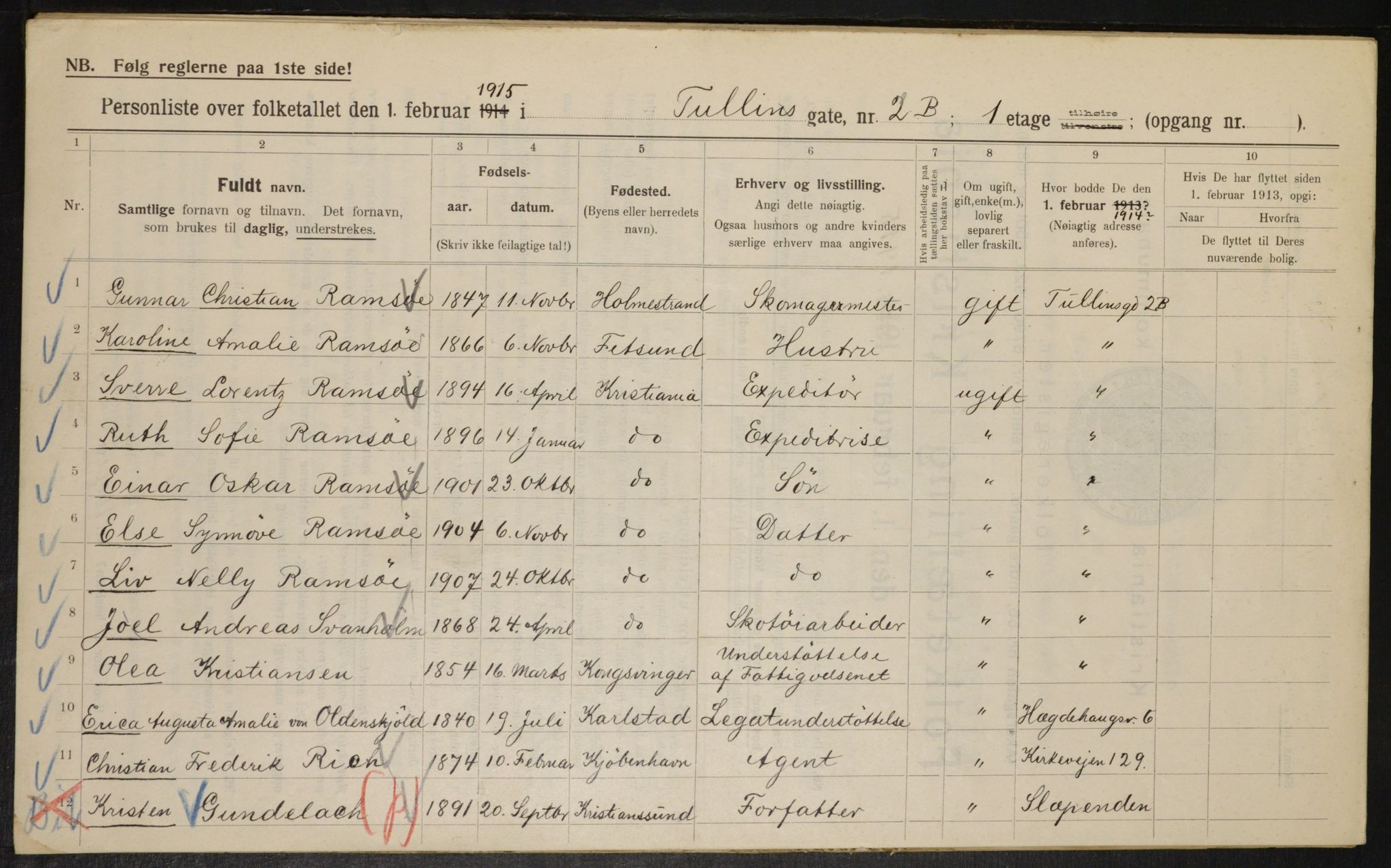 OBA, Kommunal folketelling 1.2.1915 for Kristiania, 1915, s. 117542