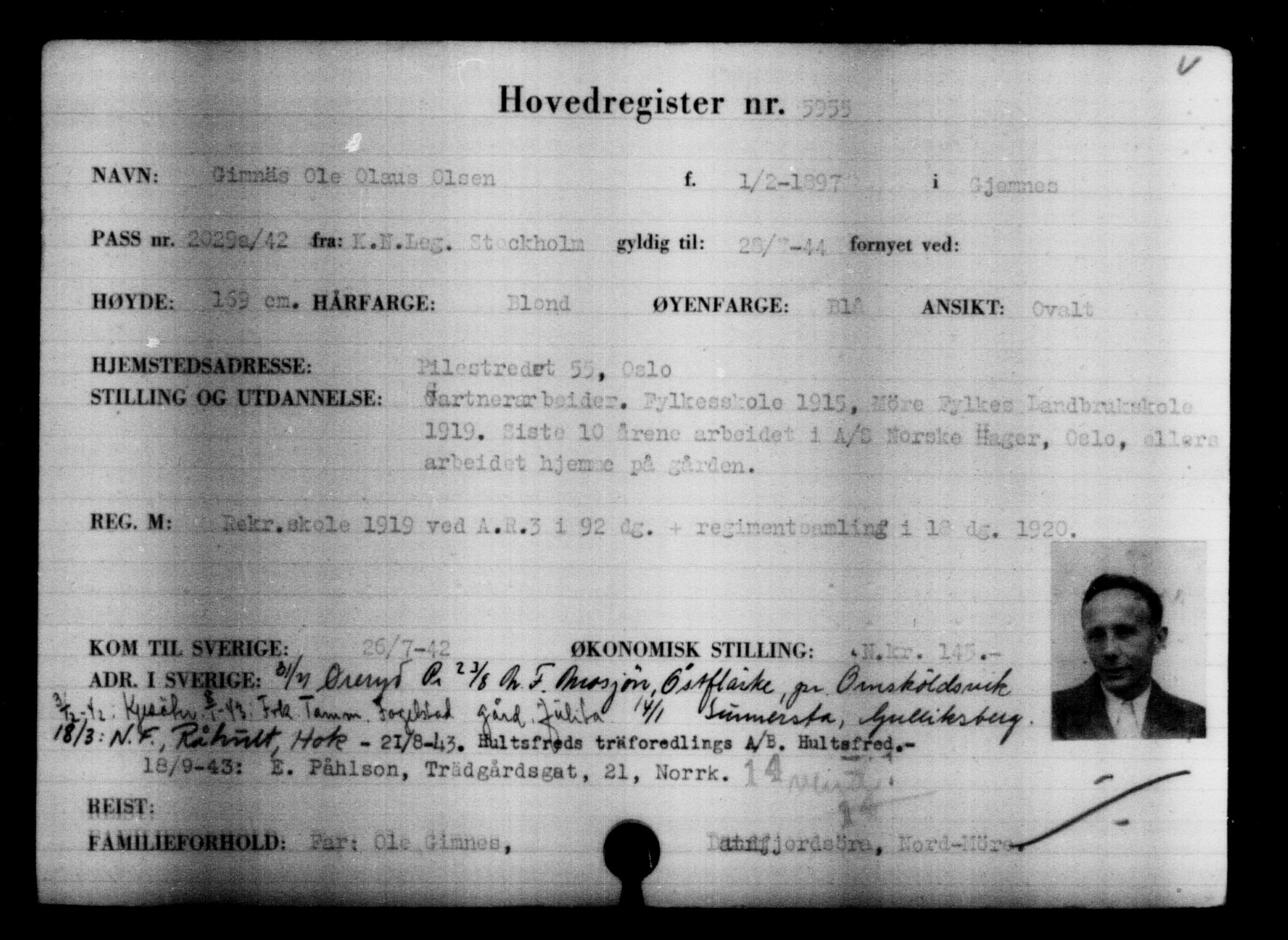 Den Kgl. Norske Legasjons Flyktningskontor, AV/RA-S-6753/V/Va/L0004: Kjesäterkartoteket.  Flyktningenr. 3496-6610, 1940-1945, s. 2872