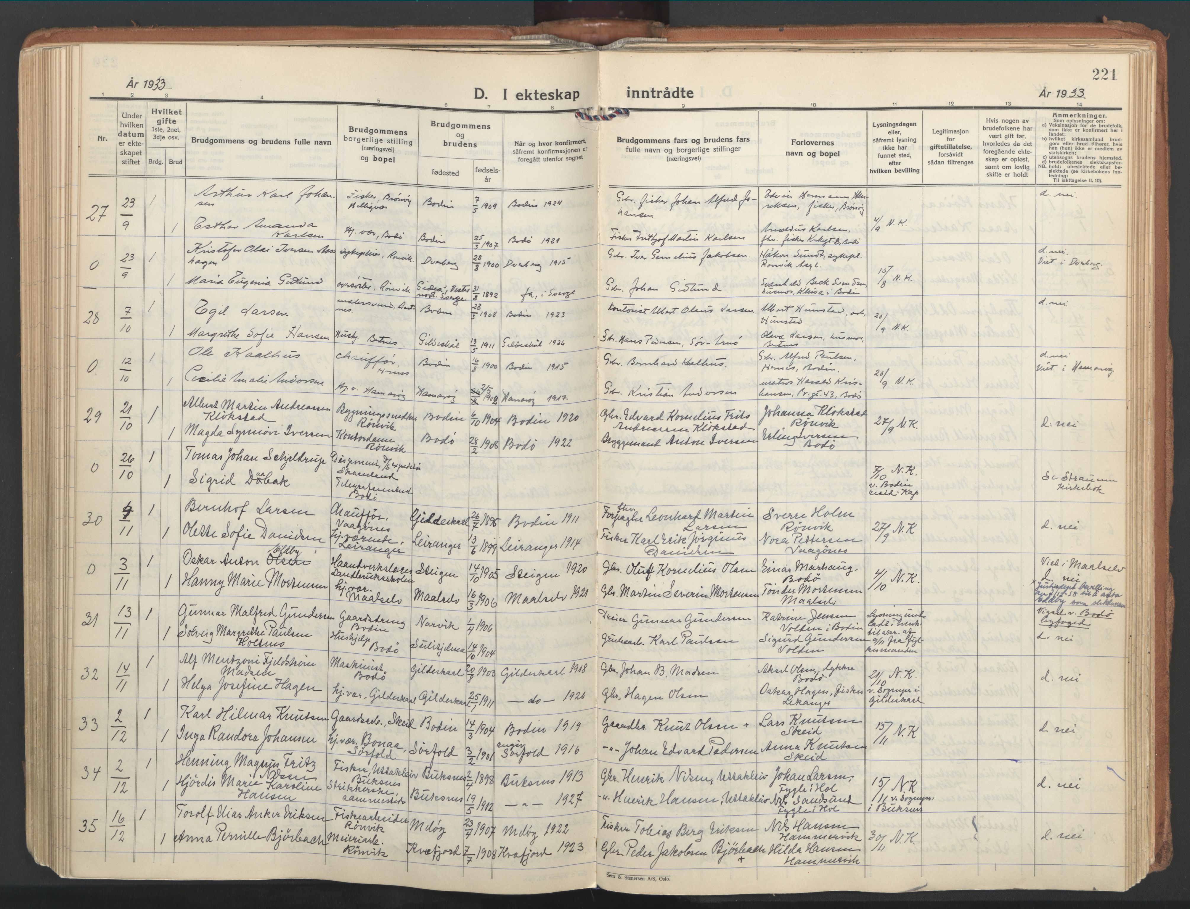 Ministerialprotokoller, klokkerbøker og fødselsregistre - Nordland, SAT/A-1459/802/L0061: Ministerialbok nr. 802A08, 1933-1946, s. 221