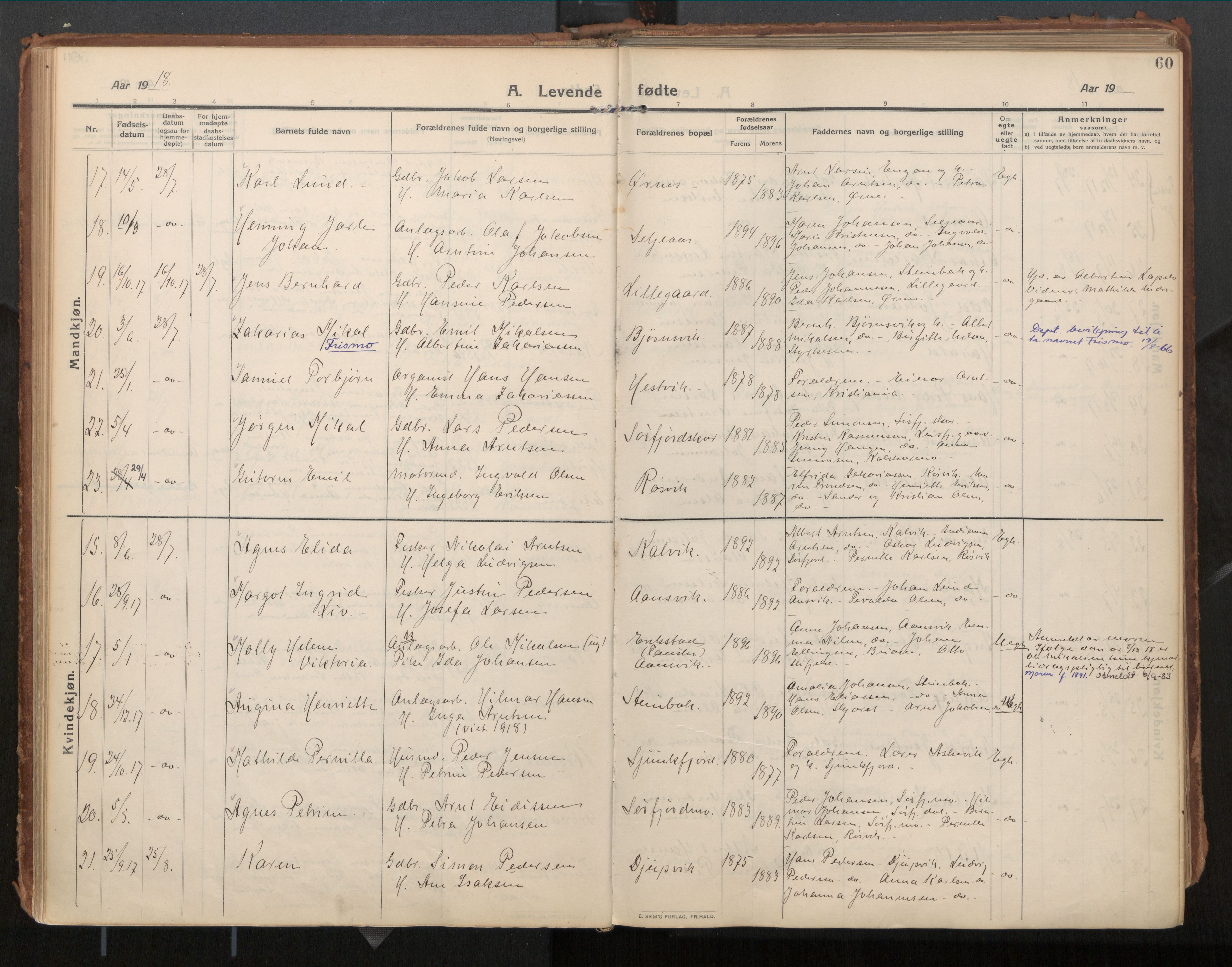 Ministerialprotokoller, klokkerbøker og fødselsregistre - Nordland, AV/SAT-A-1459/854/L0784: Ministerialbok nr. 854A07, 1910-1922, s. 60