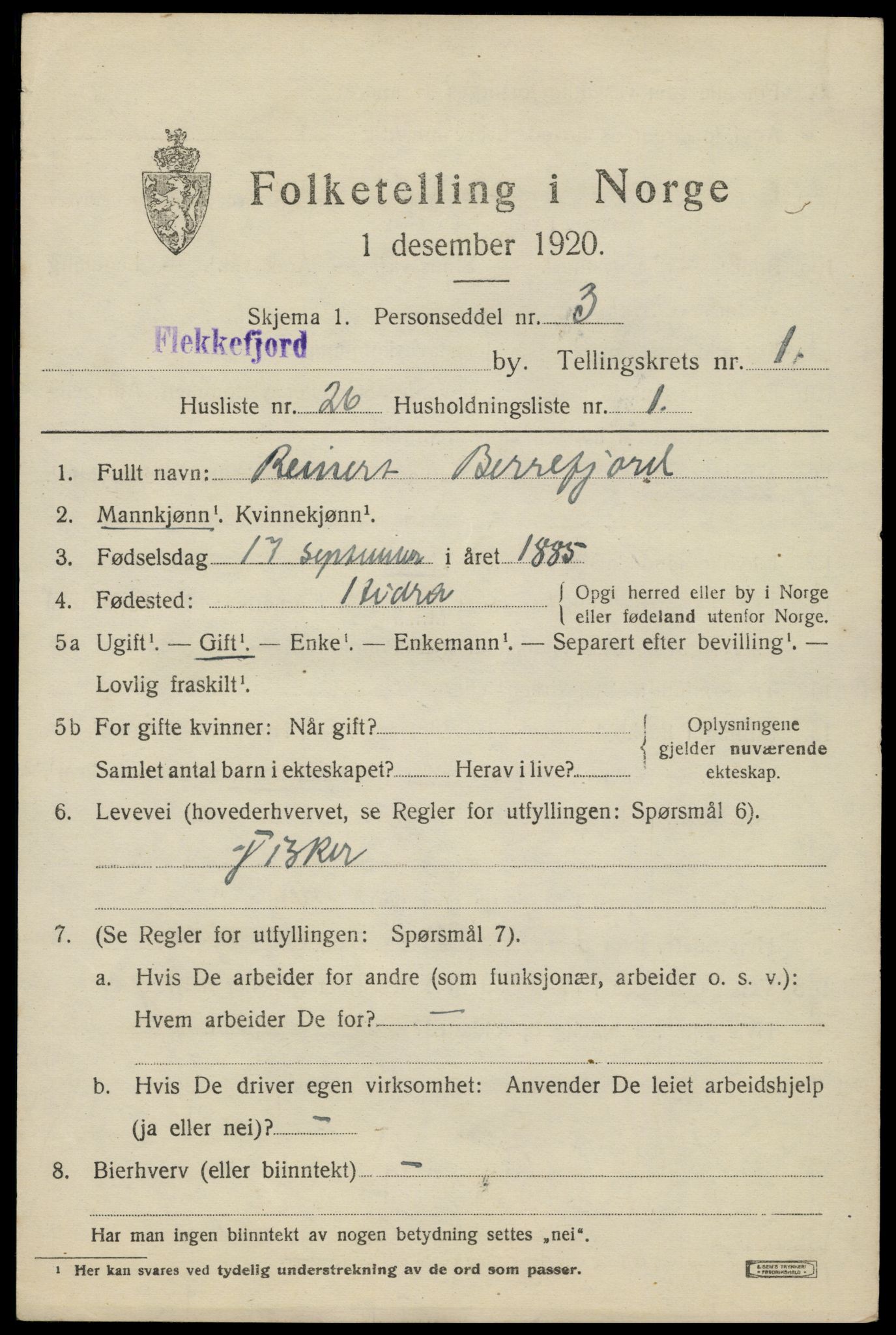 SAK, Folketelling 1920 for 1004 Flekkefjord kjøpstad, 1920, s. 2100