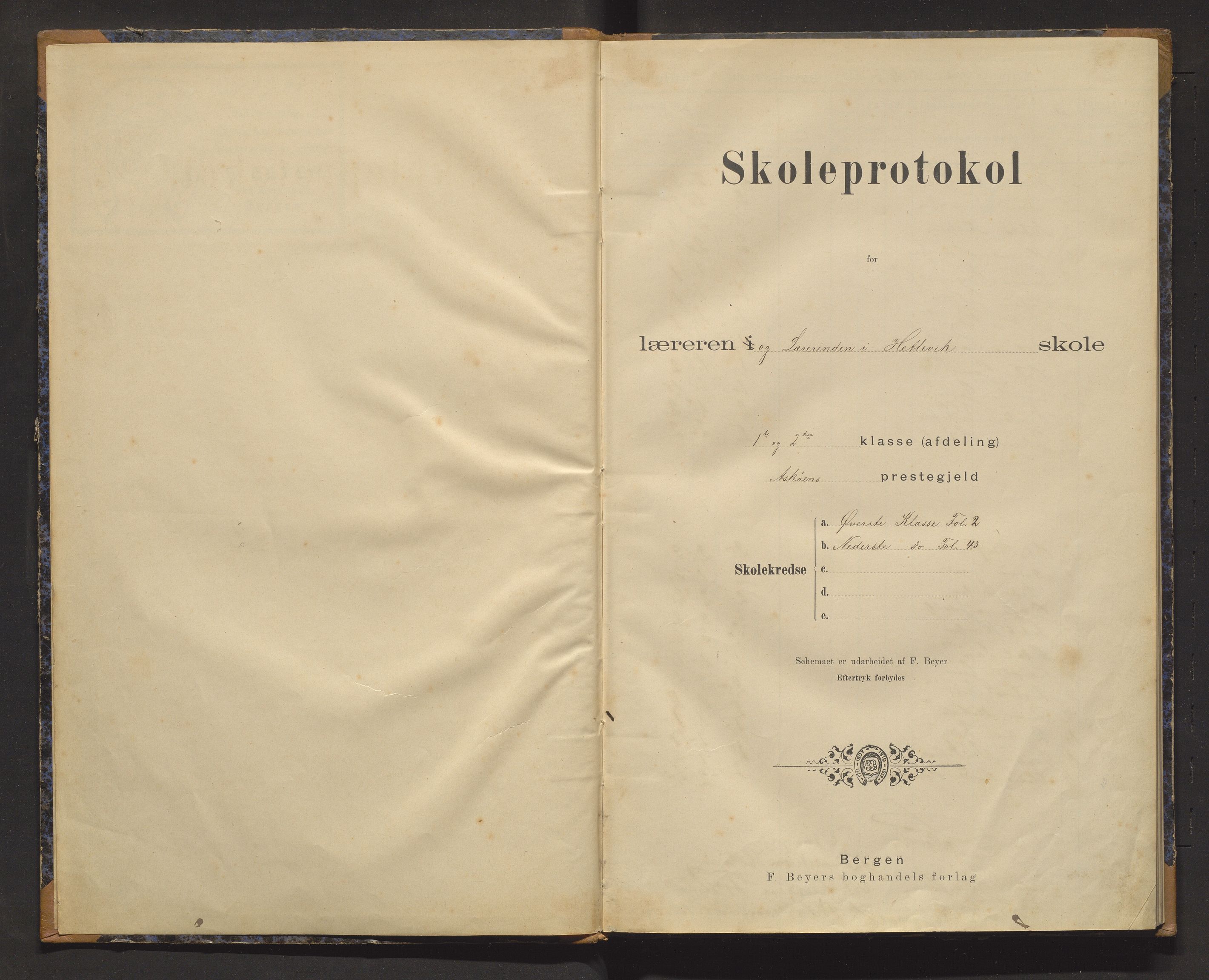 Askøy kommune. Barneskulane, IKAH/1247-231/F/Fe/L0001: Skuleprotokoll for Hetlevik skule, 1897-1907