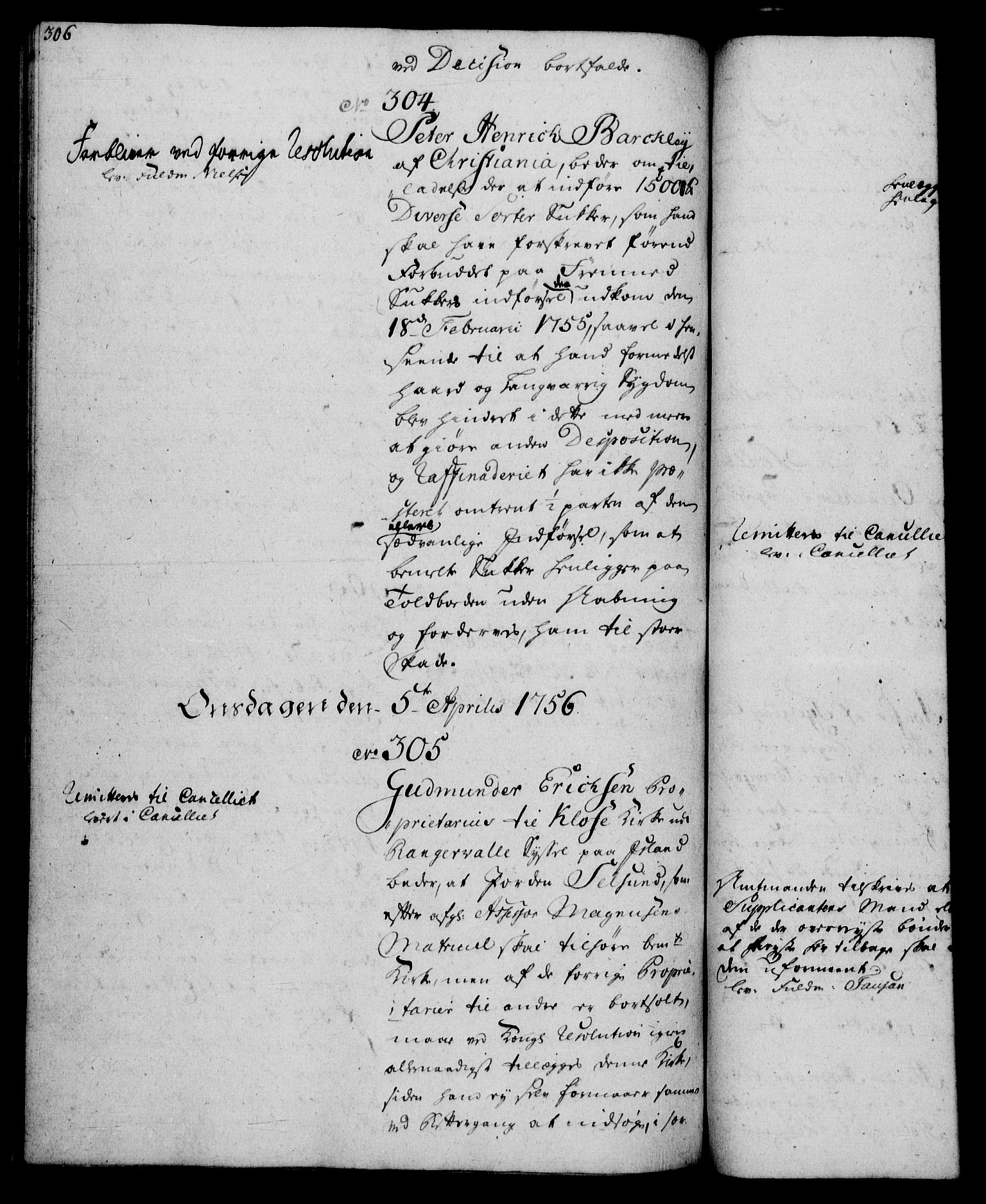 Rentekammeret, Kammerkanselliet, RA/EA-3111/G/Gh/Gha/L0033: Norsk ekstraktmemorialprotokoll (merket RK 53.78), 1755-1756, s. 306