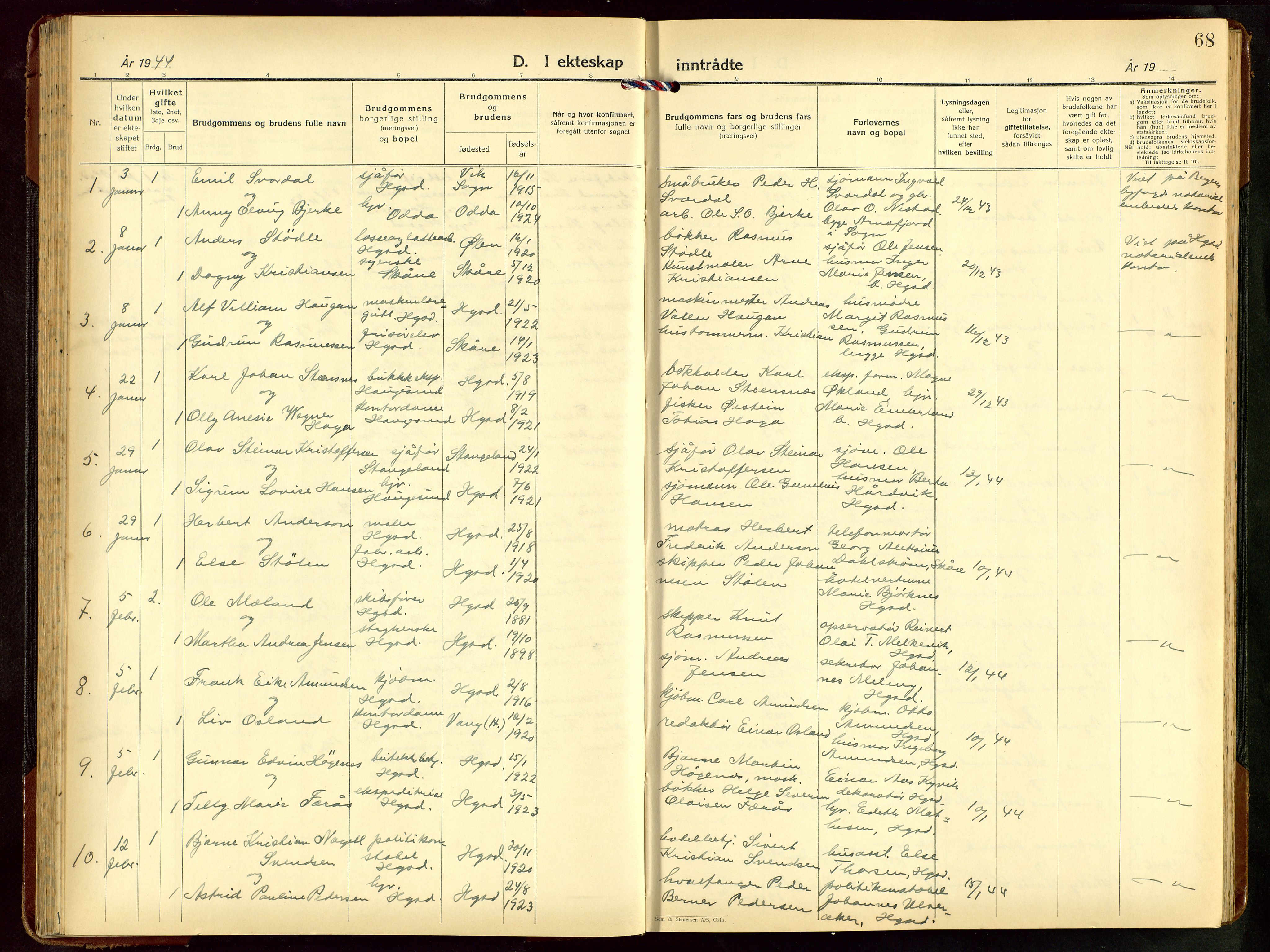 Haugesund sokneprestkontor, AV/SAST-A -101863/H/Ha/Hab/L0014: Klokkerbok nr. B 14, 1940-1952, s. 68