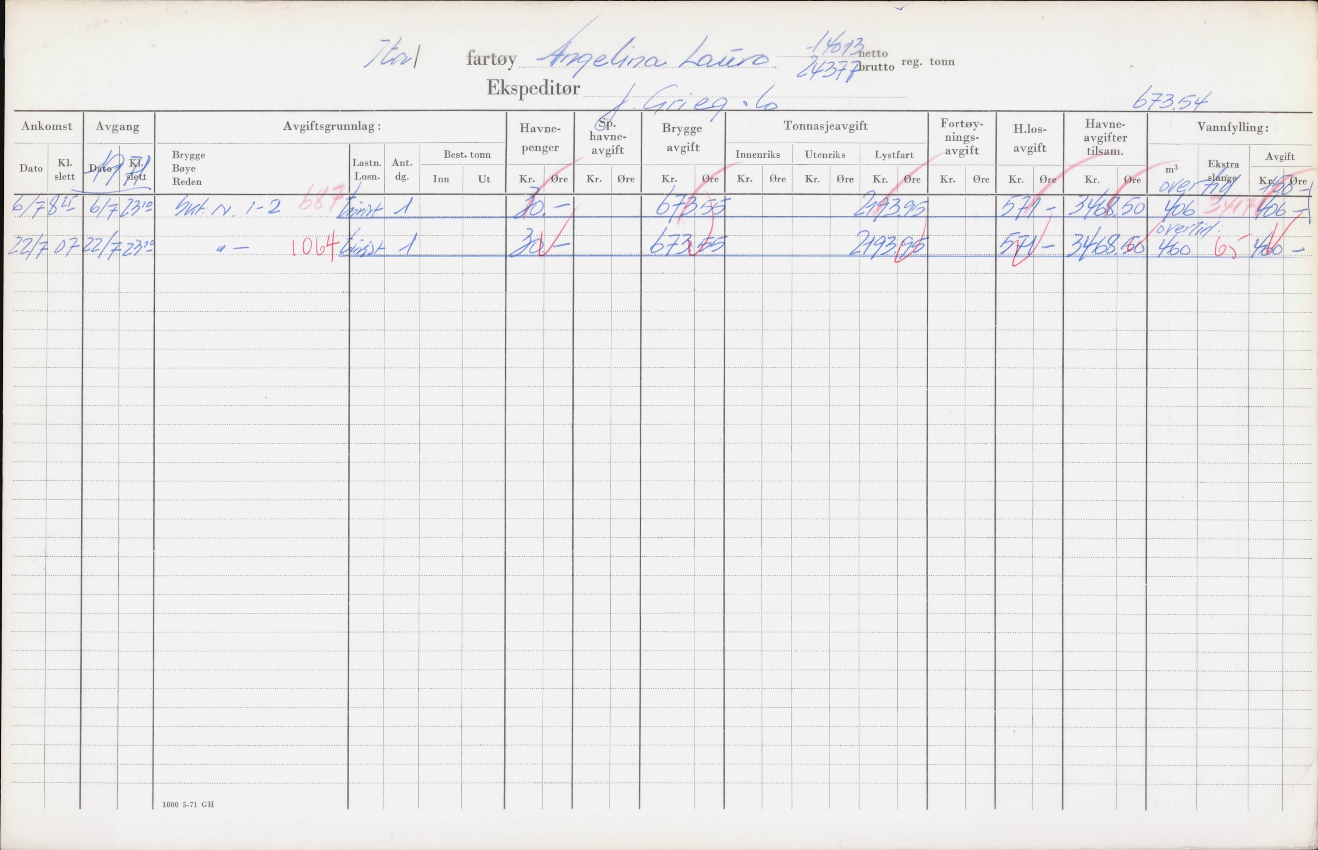 Bergen kommune. Havnekontor/havnefogd, BBA/A-0742/H/Ha/Hac/L0003: Skipsregister Angeliki H-Arroi, 1941-1975