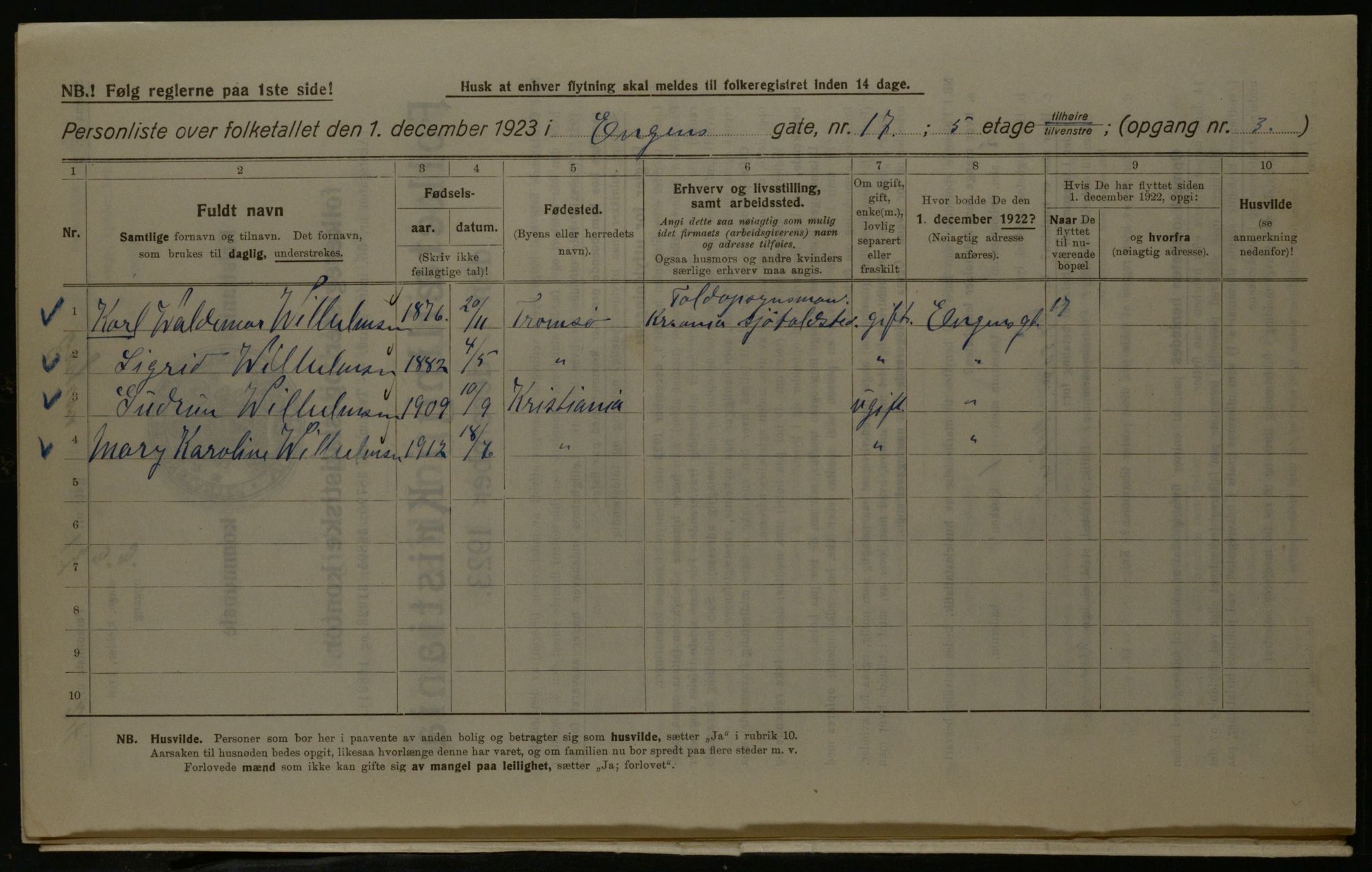 OBA, Kommunal folketelling 1.12.1923 for Kristiania, 1923, s. 24459