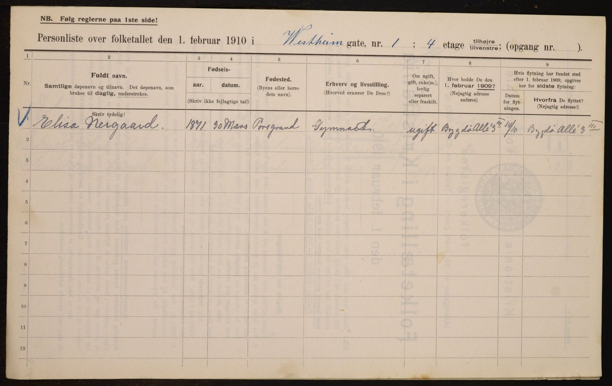 OBA, Kommunal folketelling 1.2.1910 for Kristiania, 1910, s. 116068