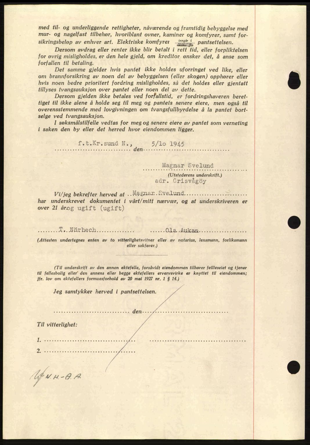 Nordmøre sorenskriveri, AV/SAT-A-4132/1/2/2Ca: Pantebok nr. B93a, 1945-1945, Dagboknr: 1278/1945