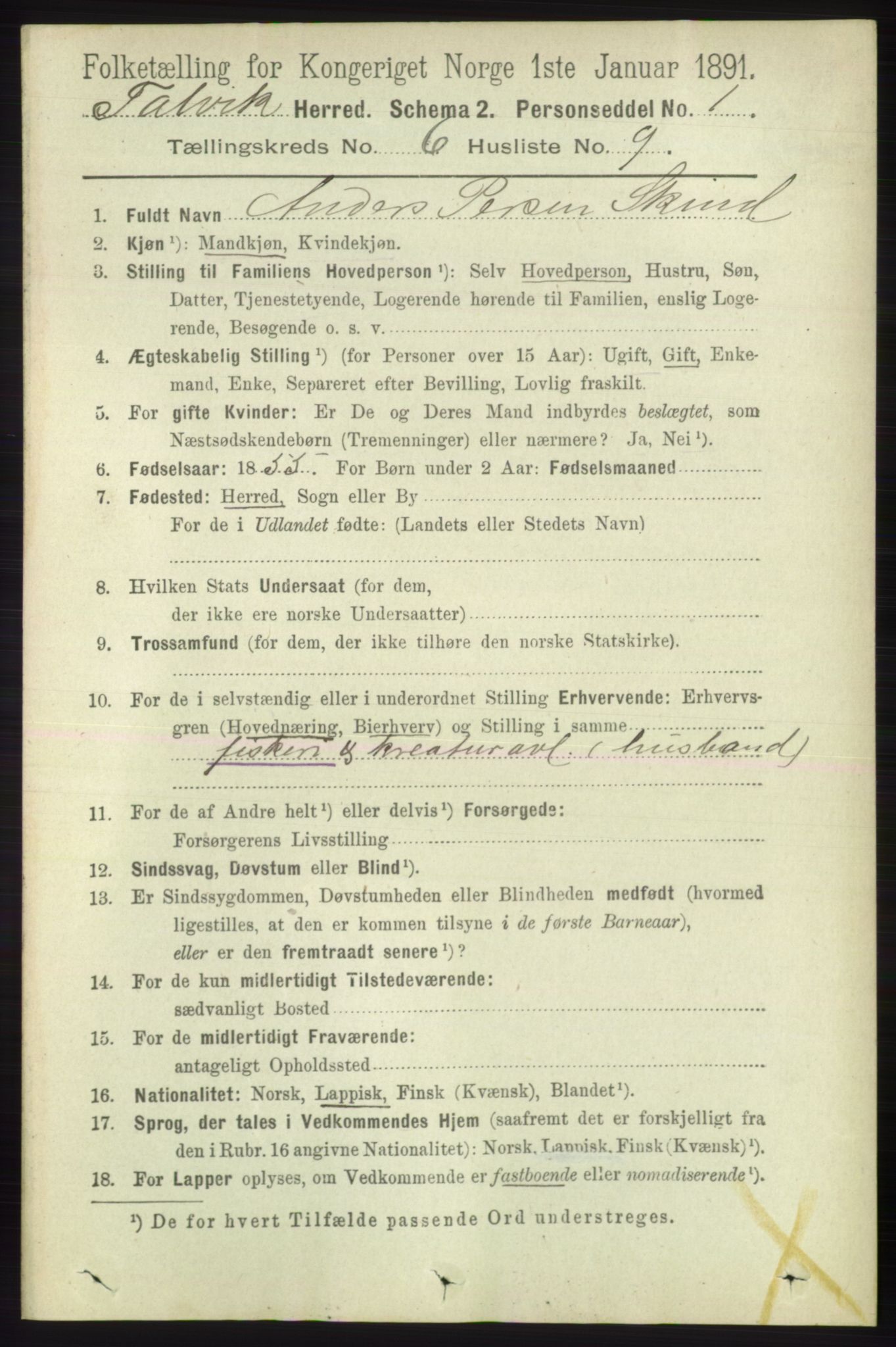 RA, Folketelling 1891 for 2013 Talvik herred, 1891, s. 1658