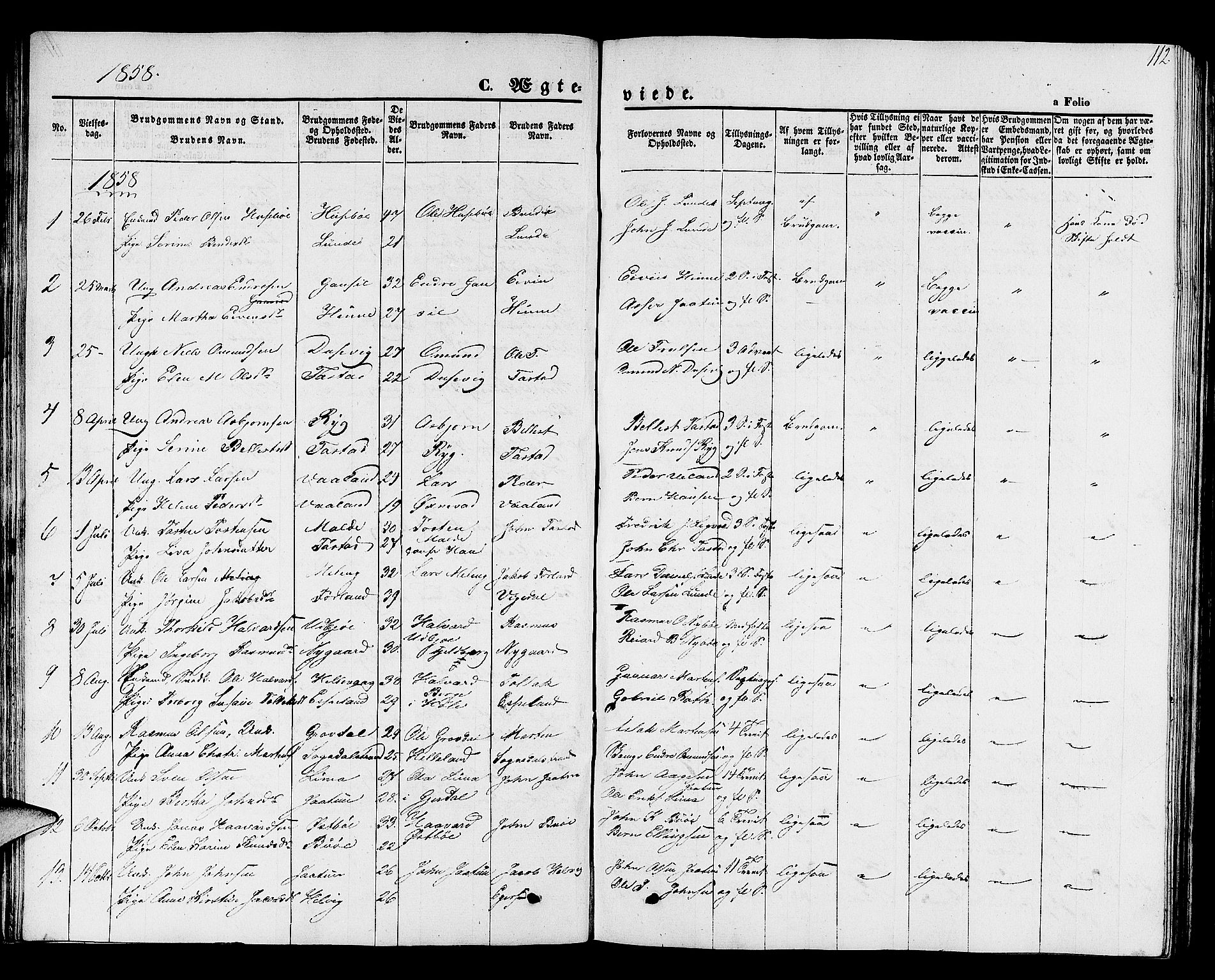 Hetland sokneprestkontor, SAST/A-101826/30/30BB/L0001: Klokkerbok nr. B 1, 1850-1868, s. 112