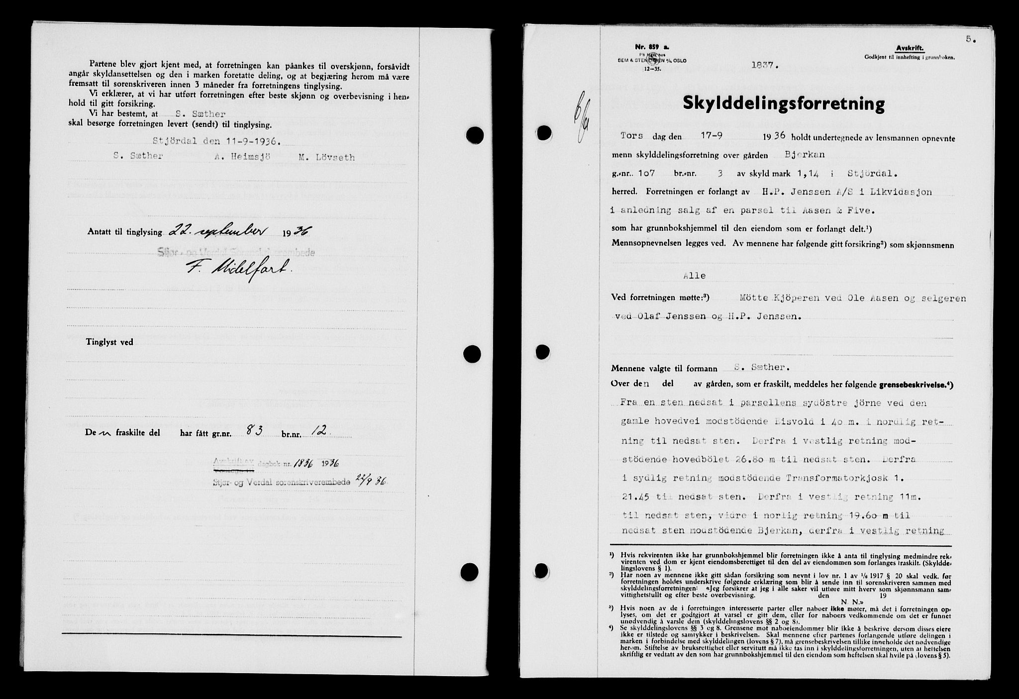 Stjør- og Verdal sorenskriveri, SAT/A-4167/1/2/2C/L0078: Pantebok nr. 46, 1936-1937, Dagboknr: 1837/1936