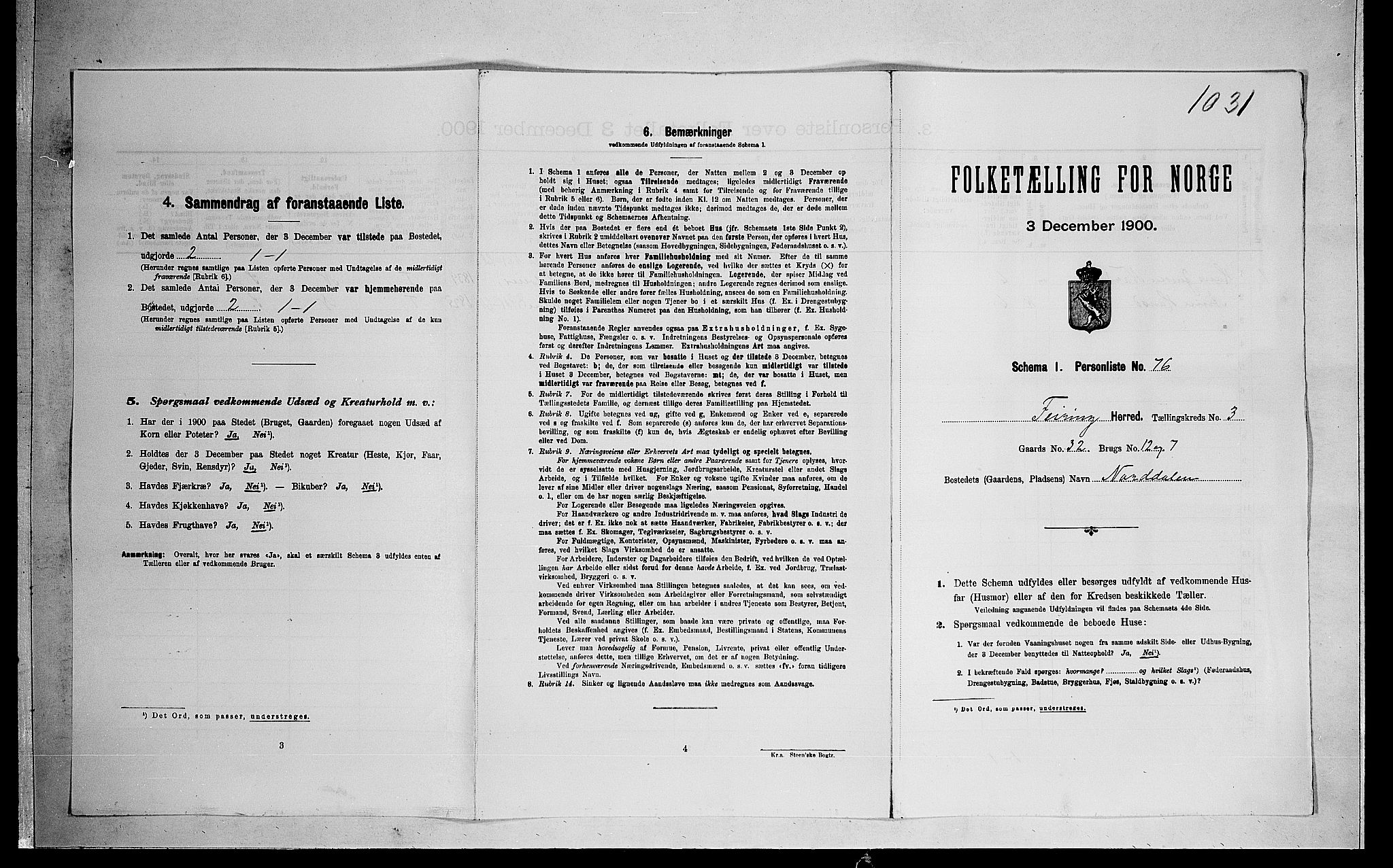 SAO, Folketelling 1900 for 0240 Feiring herred, 1900