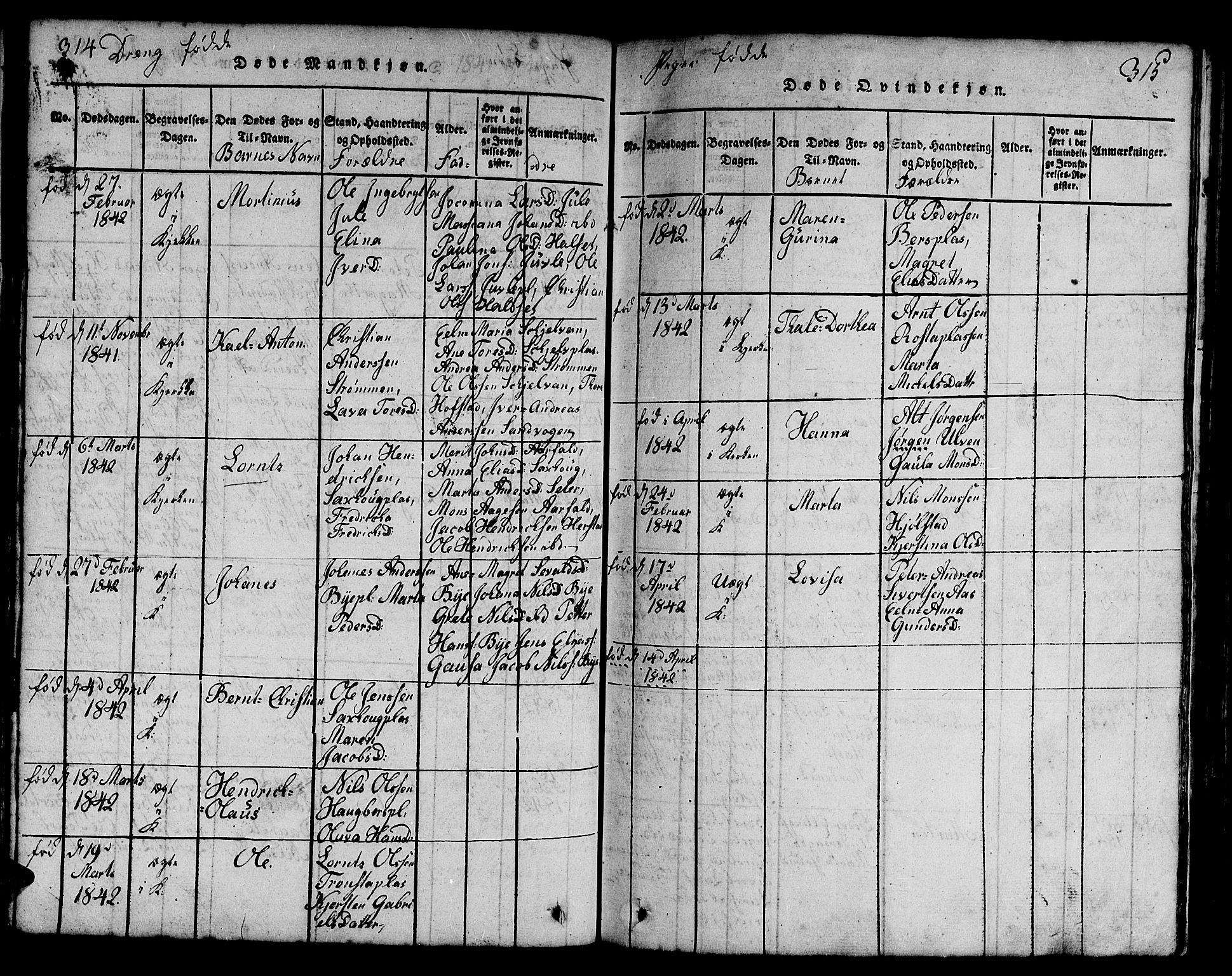 Ministerialprotokoller, klokkerbøker og fødselsregistre - Nord-Trøndelag, SAT/A-1458/730/L0298: Klokkerbok nr. 730C01, 1816-1849, s. 314-315