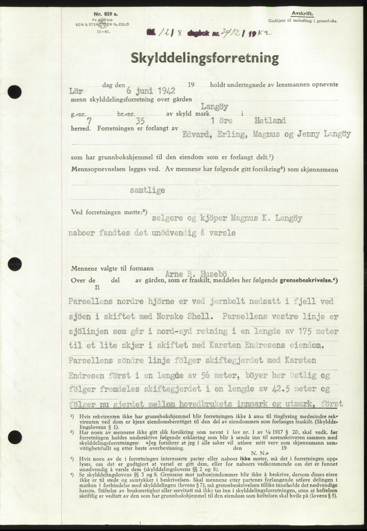 Jæren sorenskriveri, SAST/A-100310/03/G/Gba/L0083: Pantebok, 1942-1942, Dagboknr: 2432/1942