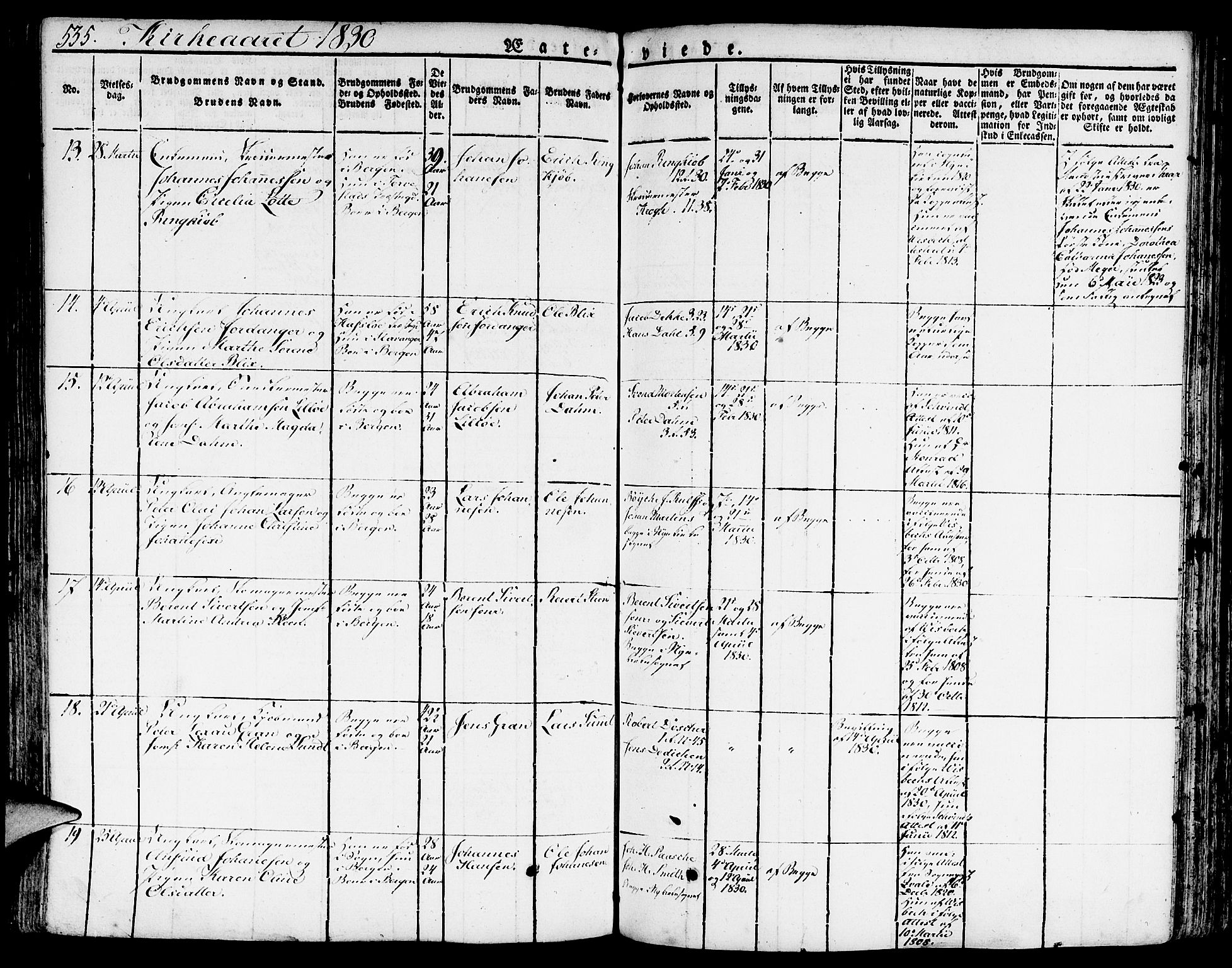 Nykirken Sokneprestembete, AV/SAB-A-77101/H/Hab: Klokkerbok nr. A 5II, 1821-1843, s. 535
