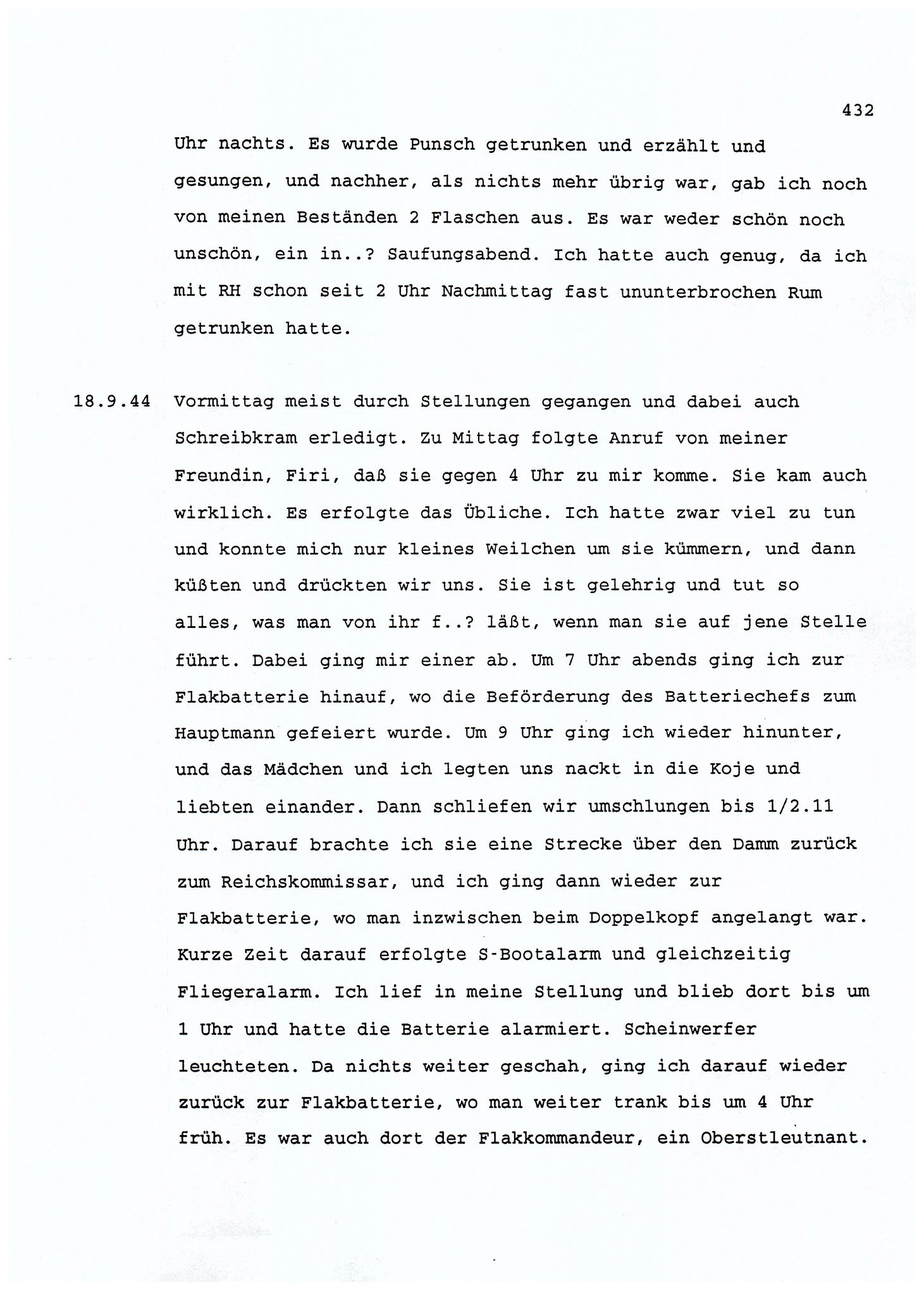 Dagbokopptegnelser av en tysk marineoffiser stasjonert i Norge , FMFB/A-1160/F/L0001: Dagbokopptegnelser av en tysk marineoffiser stasjonert i Norge, 1941-1944, s. 432
