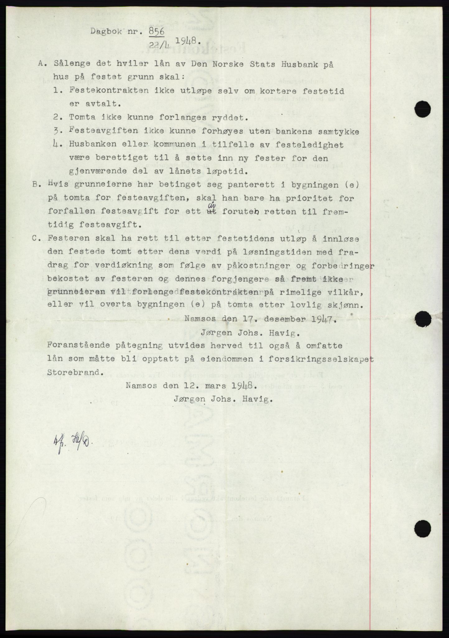 Namdal sorenskriveri, SAT/A-4133/1/2/2C: Pantebok nr. -, 1946-1946, Dagboknr: 856/1946