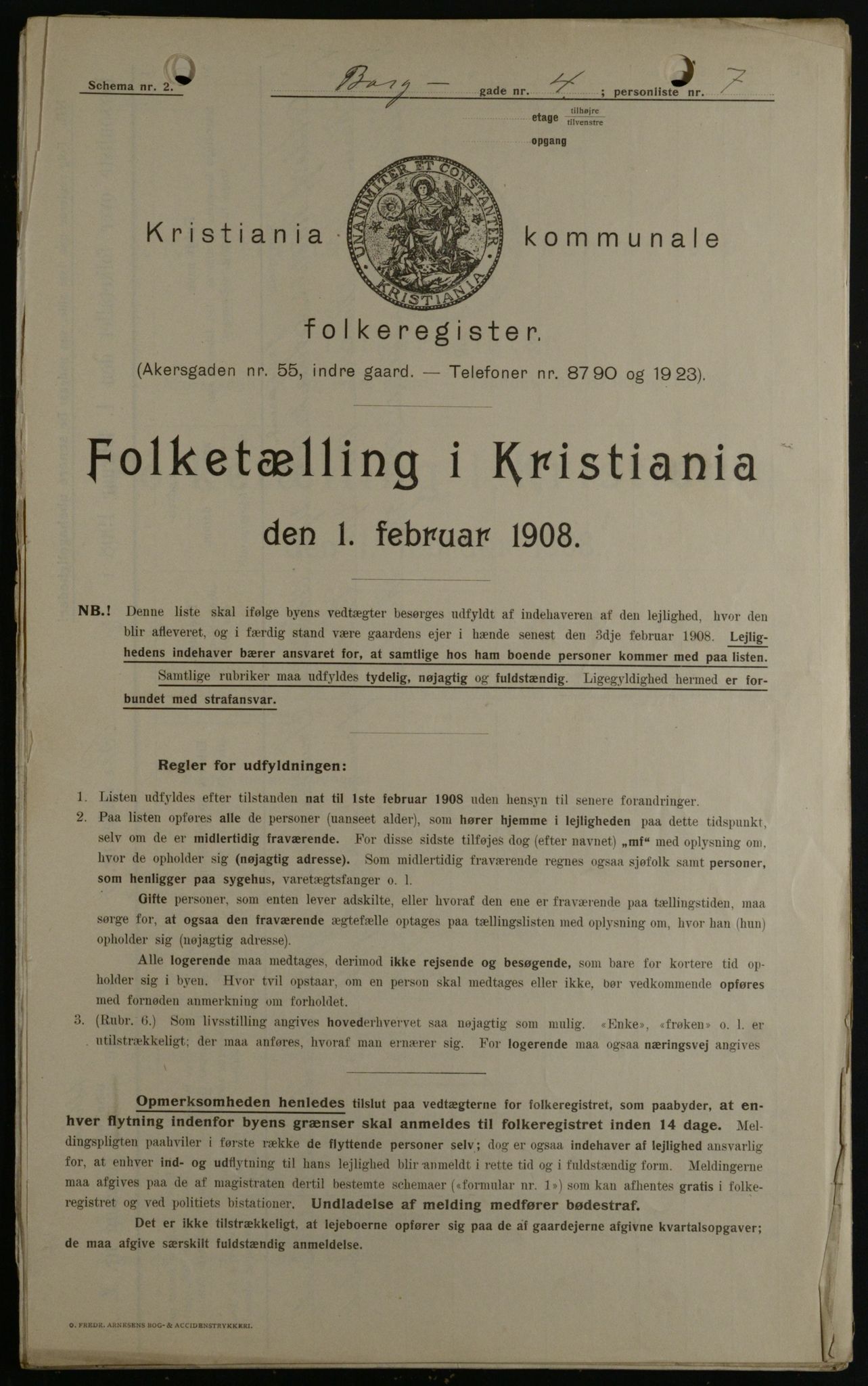 OBA, Kommunal folketelling 1.2.1908 for Kristiania kjøpstad, 1908, s. 7500