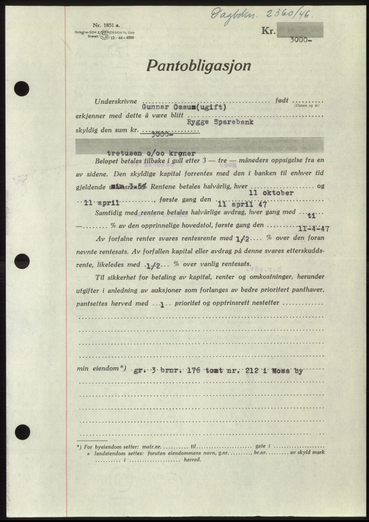 Moss sorenskriveri, SAO/A-10168: Pantebok nr. B16, 1946-1947, Dagboknr: 2360/1946