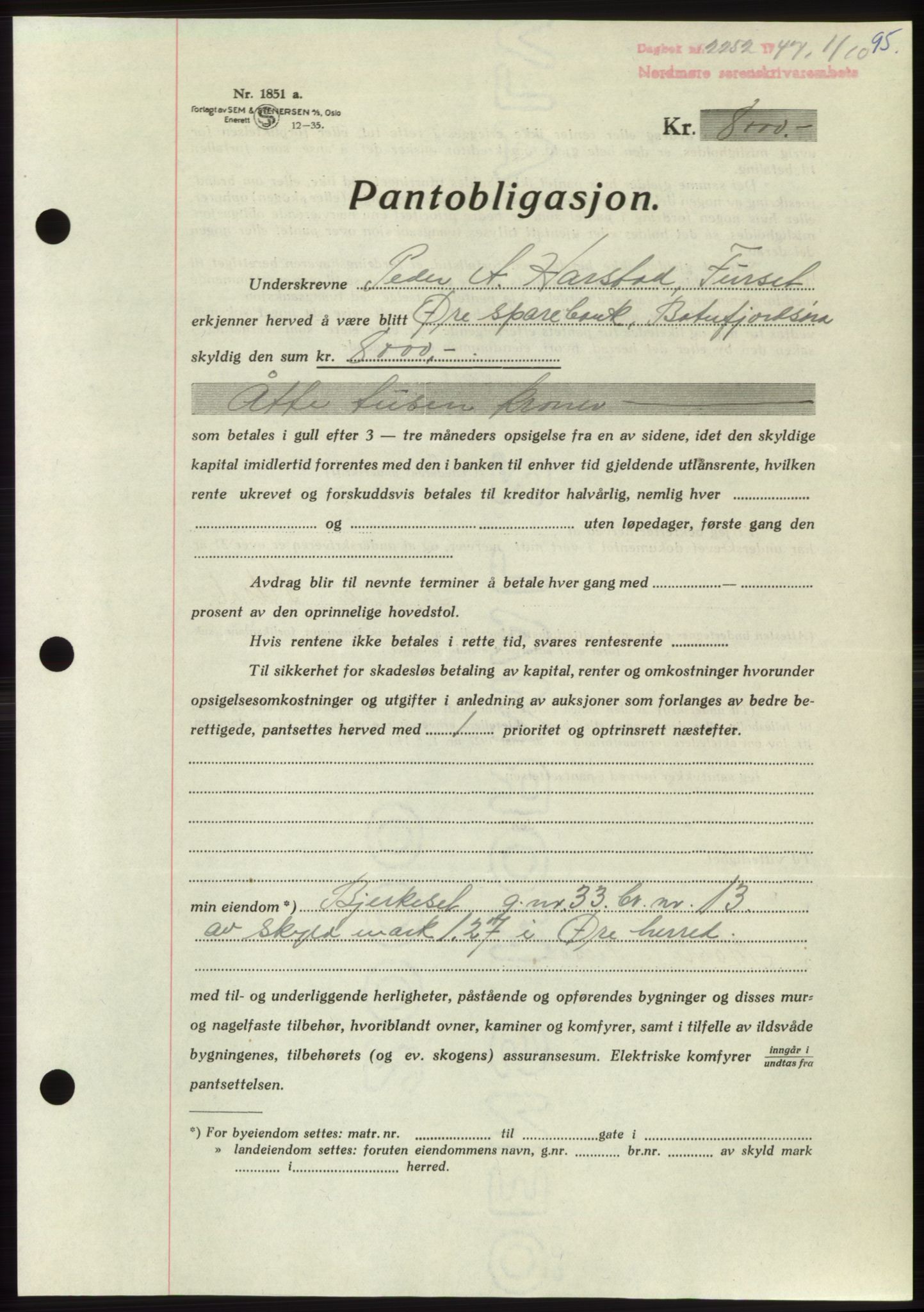 Nordmøre sorenskriveri, AV/SAT-A-4132/1/2/2Ca: Pantebok nr. B97, 1947-1948, Dagboknr: 2252/1947