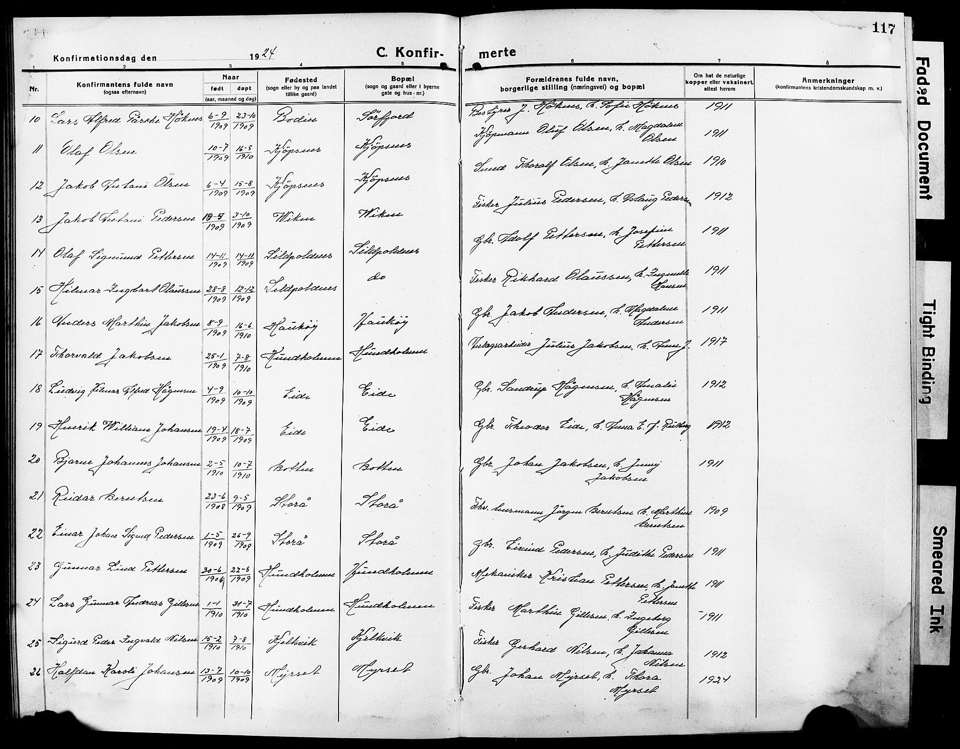 Ministerialprotokoller, klokkerbøker og fødselsregistre - Nordland, AV/SAT-A-1459/861/L0878: Klokkerbok nr. 861C04, 1917-1928, s. 117