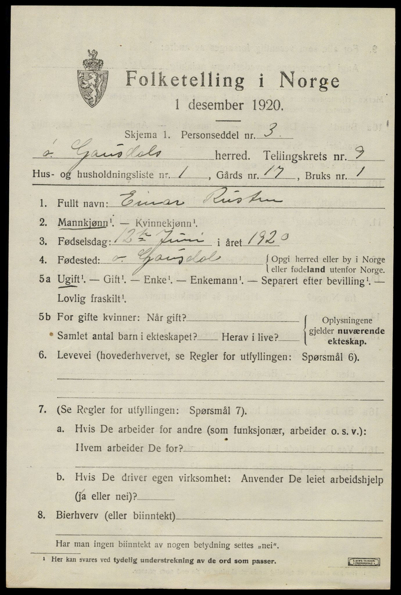 SAH, Folketelling 1920 for 0522 Østre Gausdal herred, 1920, s. 4928