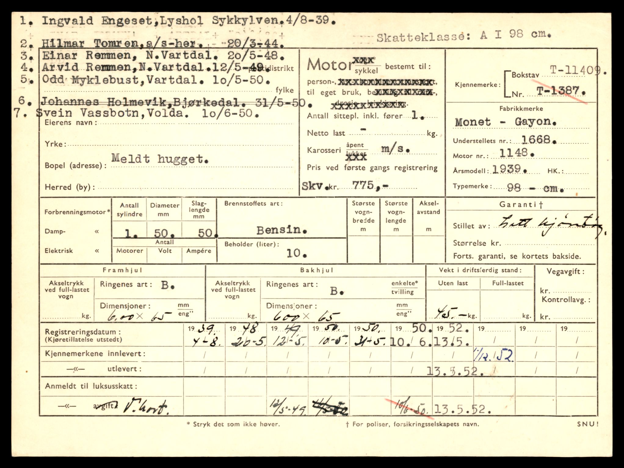 Møre og Romsdal vegkontor - Ålesund trafikkstasjon, SAT/A-4099/F/Fe/L0028: Registreringskort for kjøretøy T 11290 - T 11429, 1927-1998, s. 2709