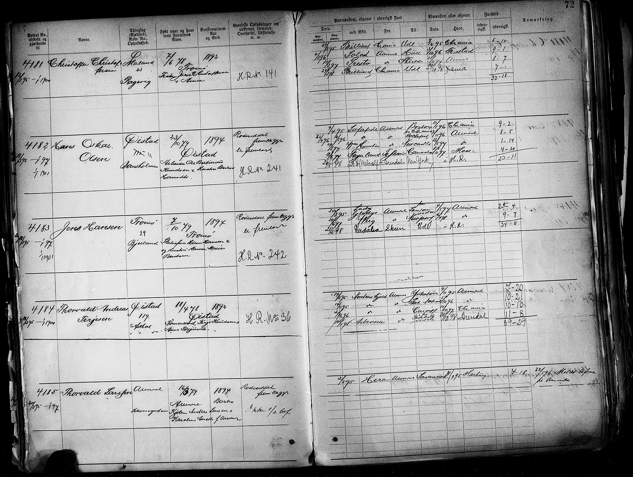 Arendal mønstringskrets, AV/SAK-2031-0012/F/Fa/L0004: Annotasjonsrulle nr 3828-4715 og nr 1-1296, S-4, 1892-1918, s. 78