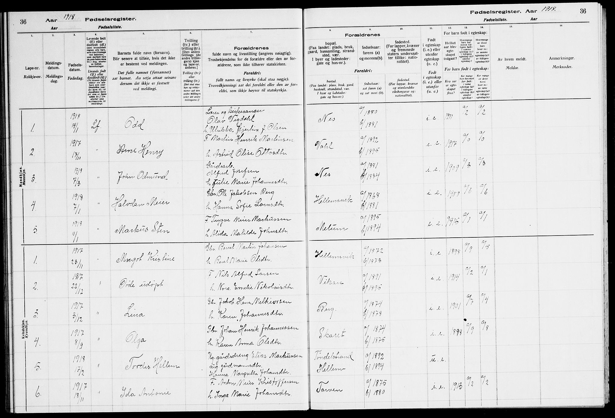 Ministerialprotokoller, klokkerbøker og fødselsregistre - Sør-Trøndelag, SAT/A-1456/651/L0650: Fødselsregister nr. 651.II.4.1, 1916-1923, s. 36