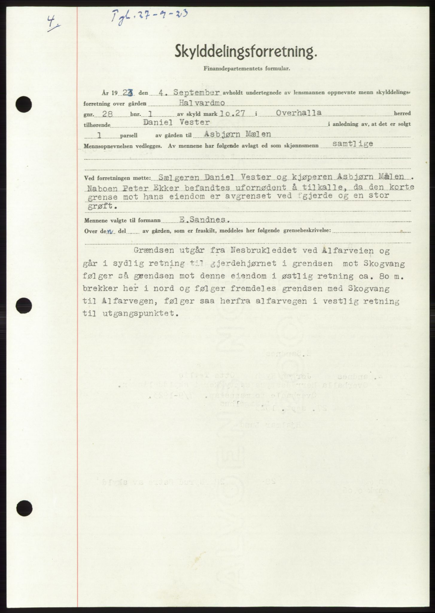 Namdal sorenskriveri, SAT/A-4133/1/2/2C: Pantebok nr. -, 1922-1925, Tingl.dato: 27.09.1923