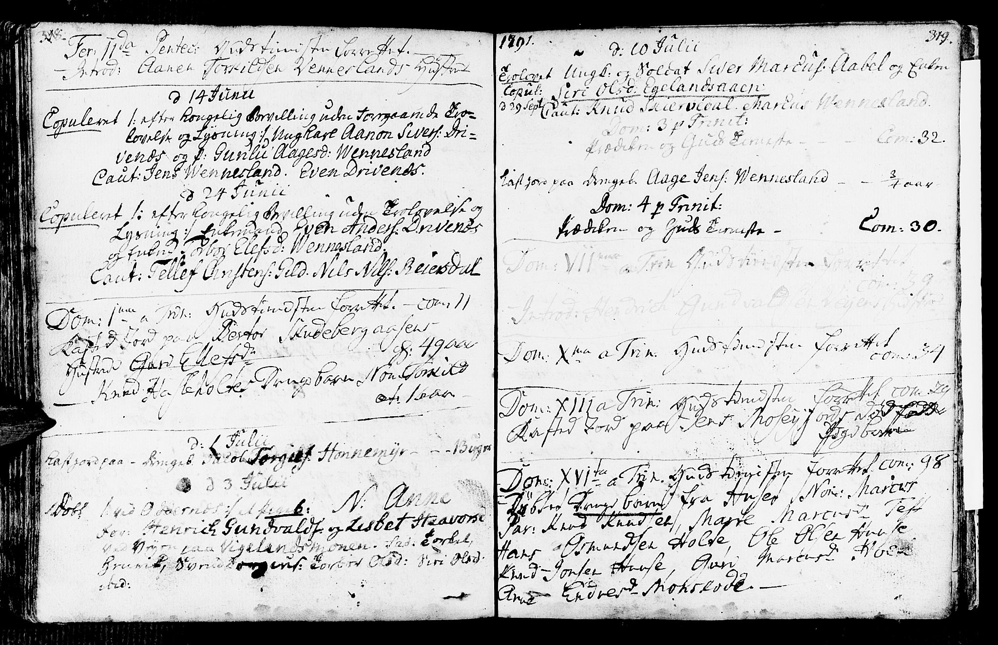 Vennesla sokneprestkontor, AV/SAK-1111-0045/Fa/Fab/L0001: Ministerialbok nr. A 1, 1741-1794, s. 318-319