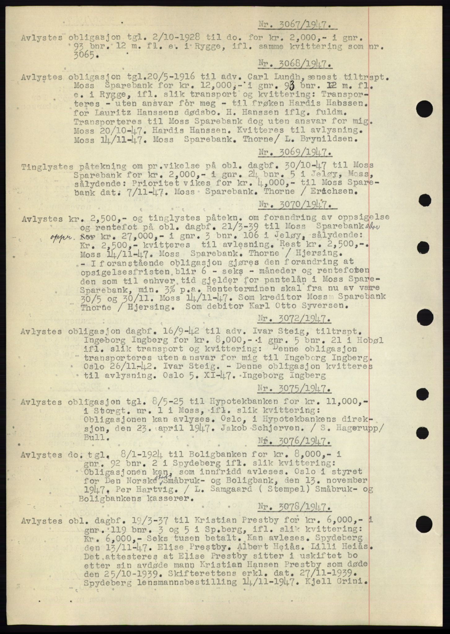 Moss sorenskriveri, SAO/A-10168: Pantebok nr. C10, 1938-1950, Dagboknr: 3067/1947