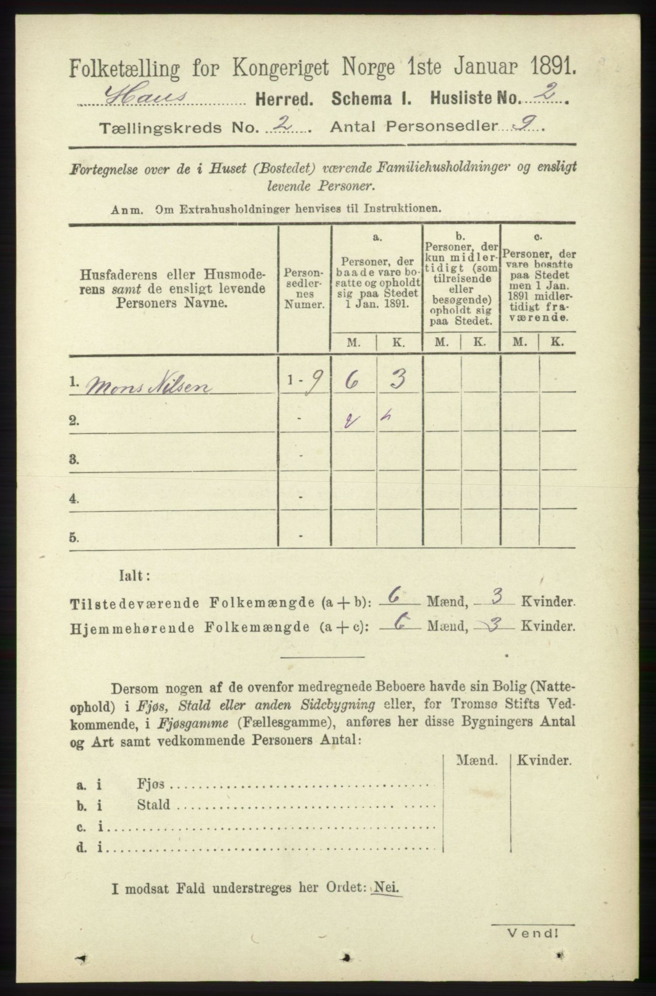 RA, Folketelling 1891 for 1250 Haus herred, 1891, s. 451