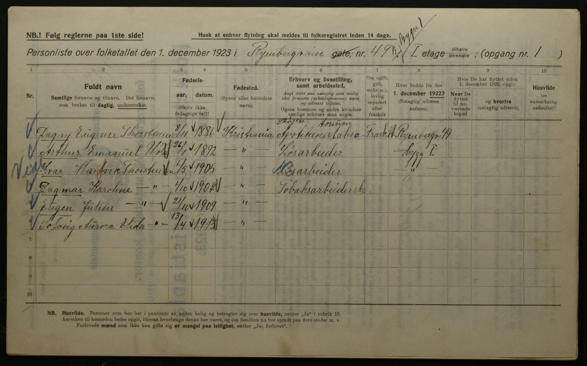 OBA, Kommunal folketelling 1.12.1923 for Kristiania, 1923, s. 94716