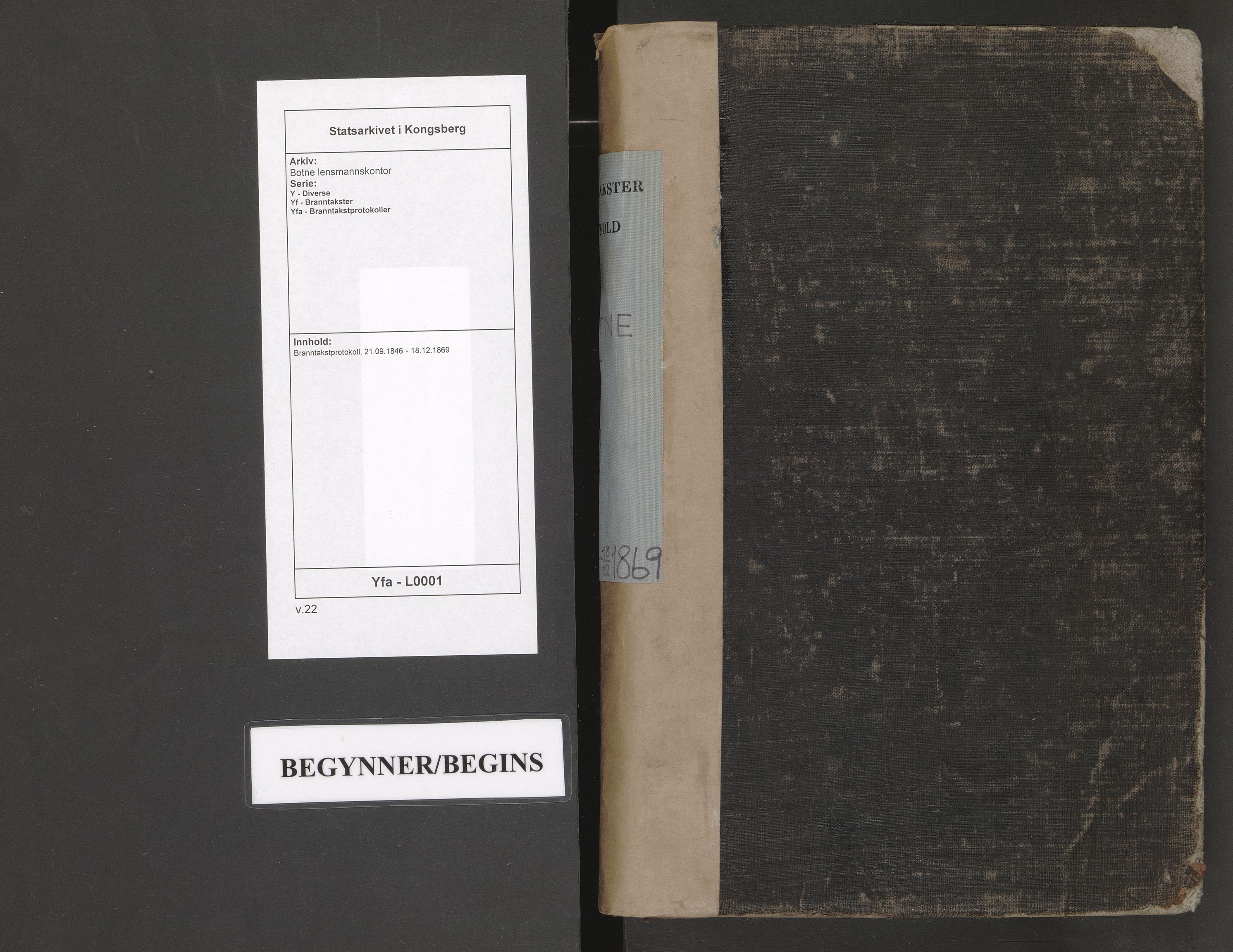 Botne lensmannskontor, AV/SAKO-A-534/Y/Yf/Yfa/L0001: Branntakstprotokoll, 1846-1869