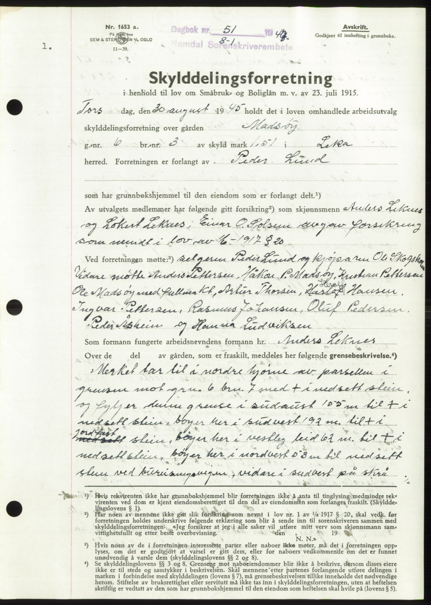 Namdal sorenskriveri, SAT/A-4133/1/2/2C: Pantebok nr. -, 1946-1947, Dagboknr: 51/1947
