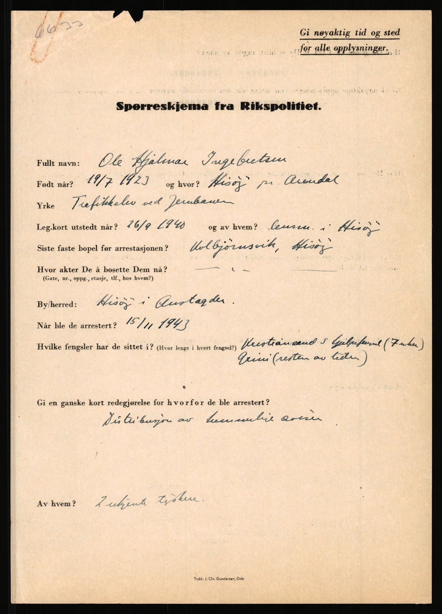 Rikspolitisjefen, AV/RA-S-1560/L/L0007: Heen, Erik C. - Iversen, Trygve, 1940-1945, s. 1145