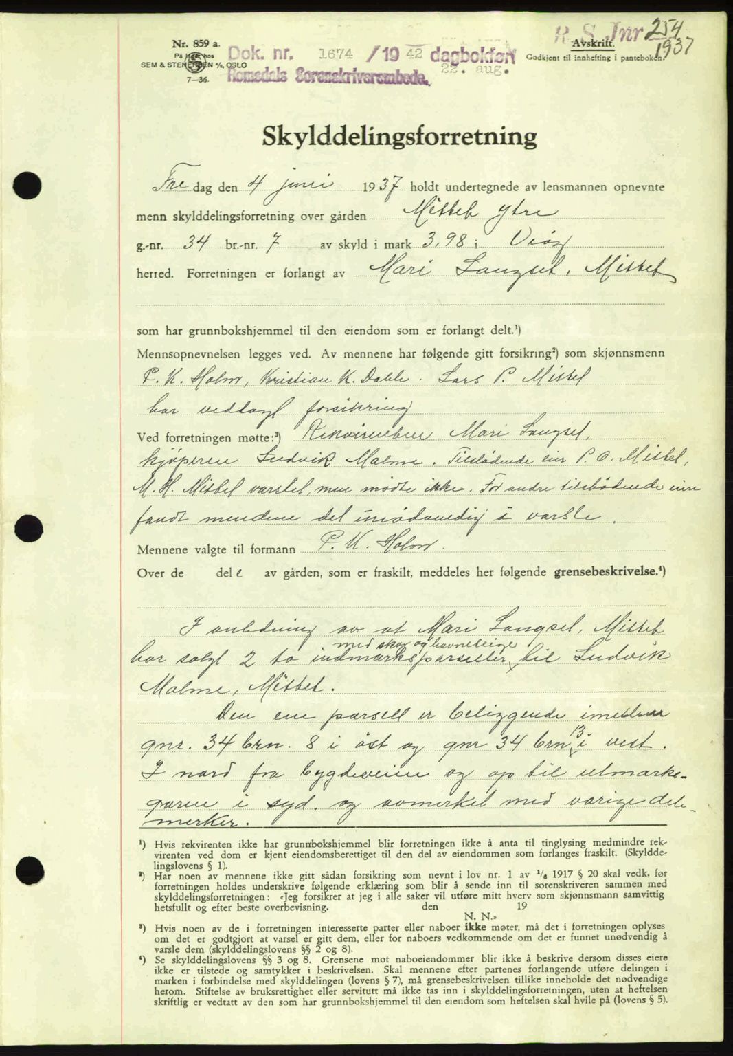 Romsdal sorenskriveri, SAT/A-4149/1/2/2C: Pantebok nr. A12, 1942-1942, Dagboknr: 1674/1942