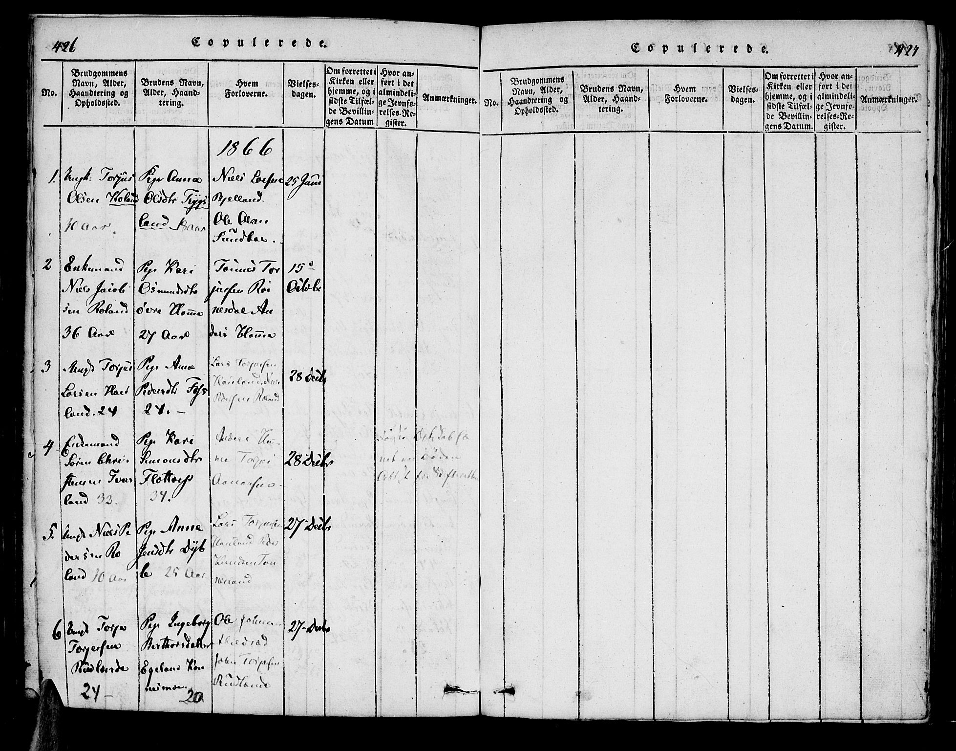Bjelland sokneprestkontor, SAK/1111-0005/F/Fa/Faa/L0002: Ministerialbok nr. A 2, 1816-1866, s. 426-427