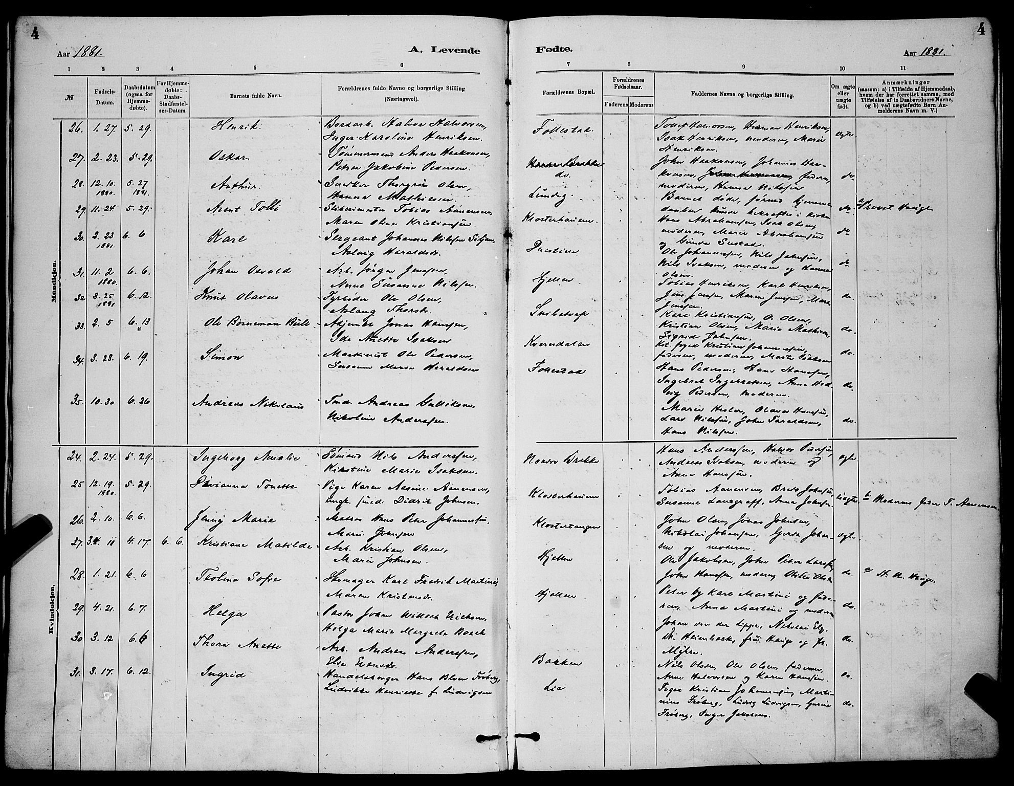 Skien kirkebøker, AV/SAKO-A-302/G/Ga/L0006: Klokkerbok nr. 6, 1881-1890, s. 4