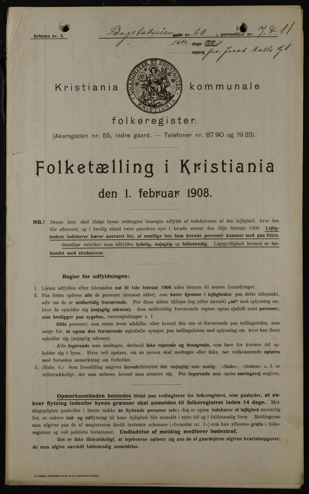 OBA, Kommunal folketelling 1.2.1908 for Kristiania kjøpstad, 1908, s. 7292