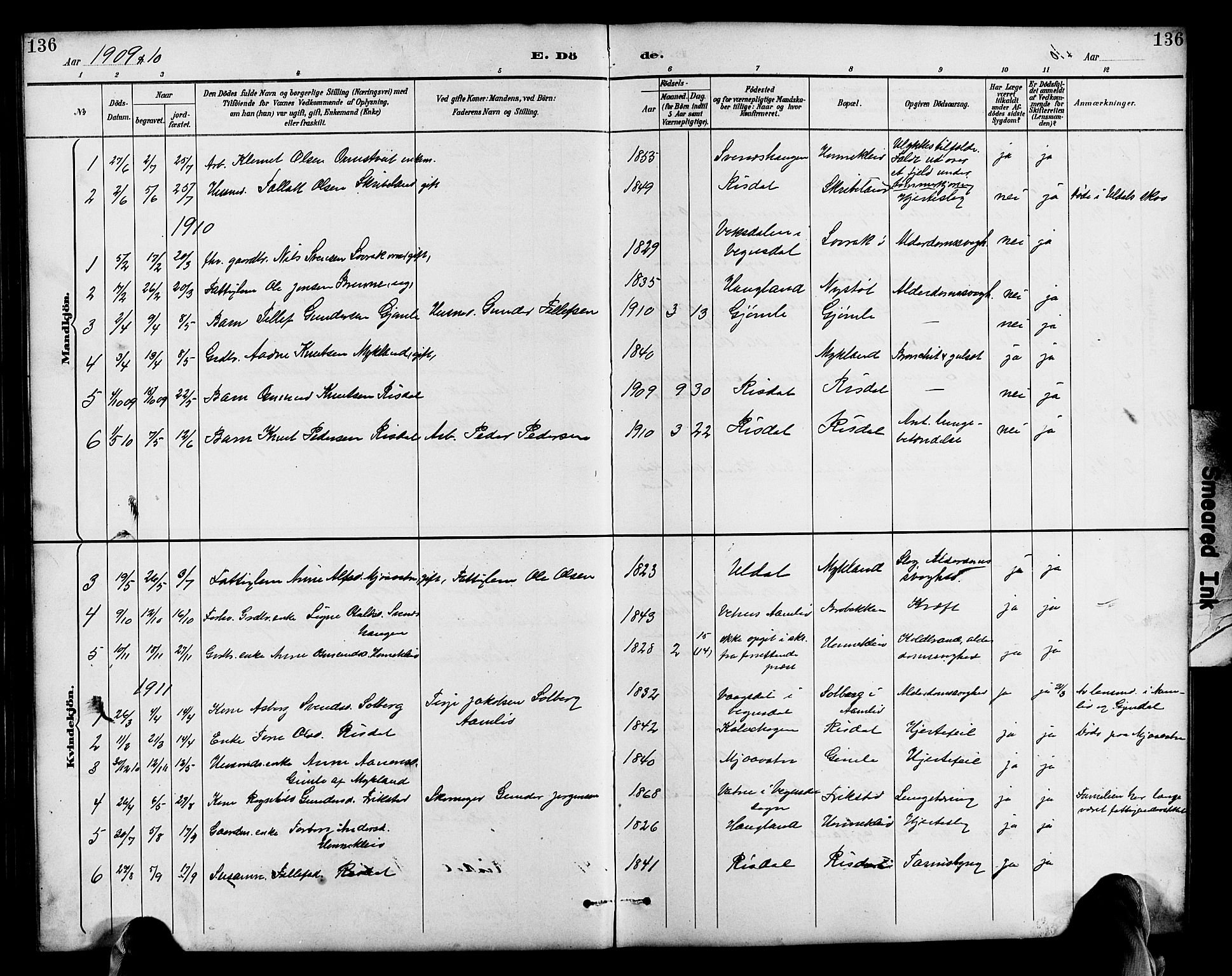 Herefoss sokneprestkontor, SAK/1111-0019/F/Fb/Fbc/L0003: Klokkerbok nr. B 3, 1887-1915, s. 136