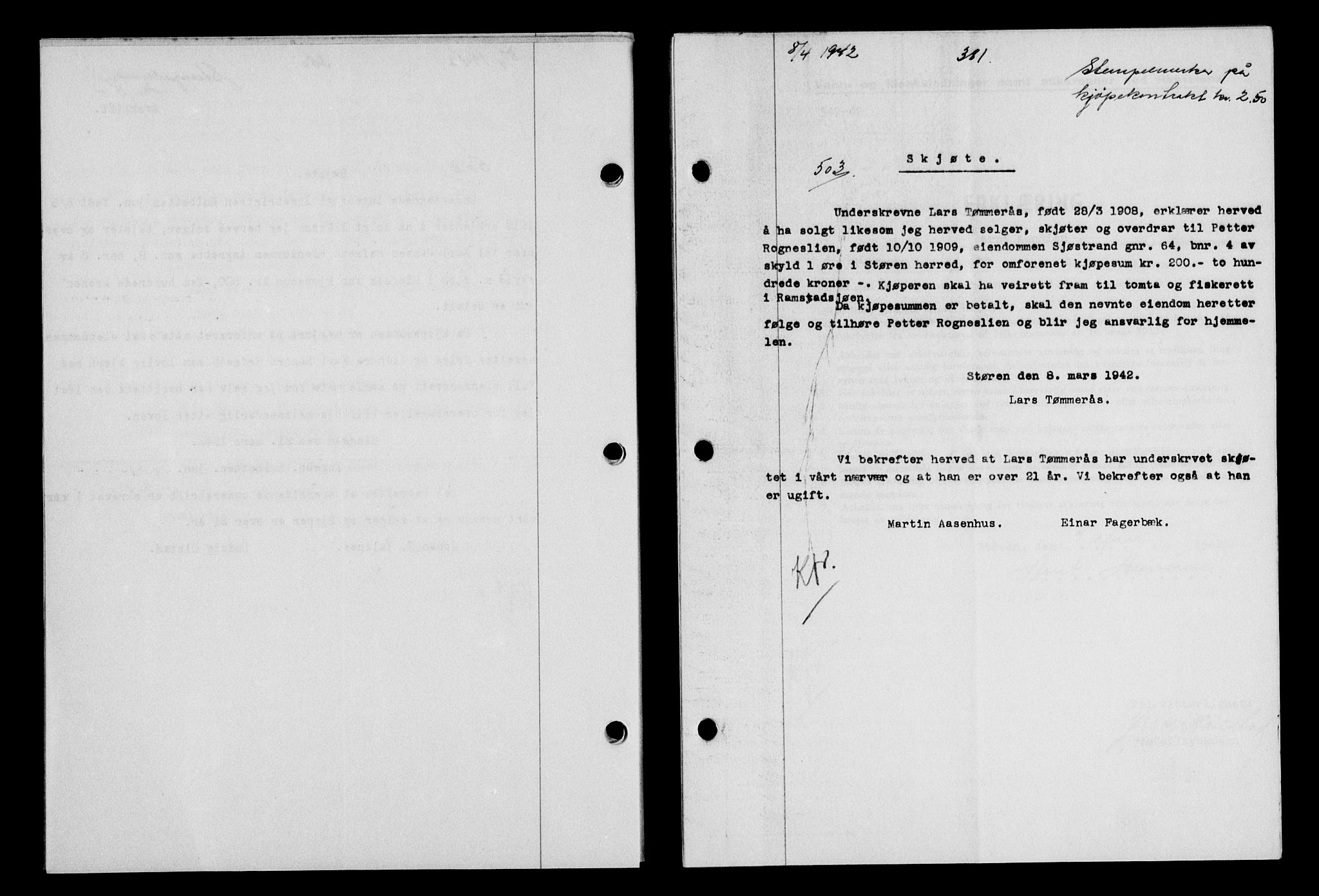Gauldal sorenskriveri, SAT/A-0014/1/2/2C/L0054: Pantebok nr. 59, 1941-1942, Dagboknr: 503/1942